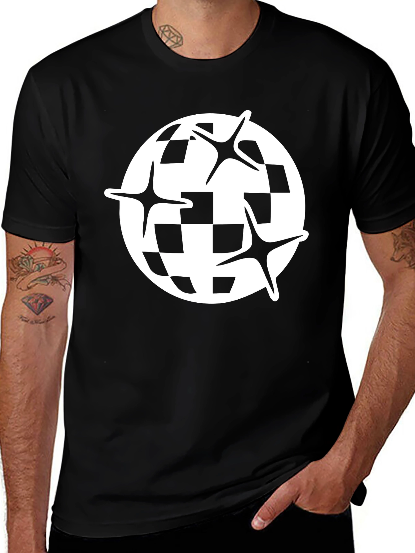 Checkered Globe Starburst Black T-Shirt