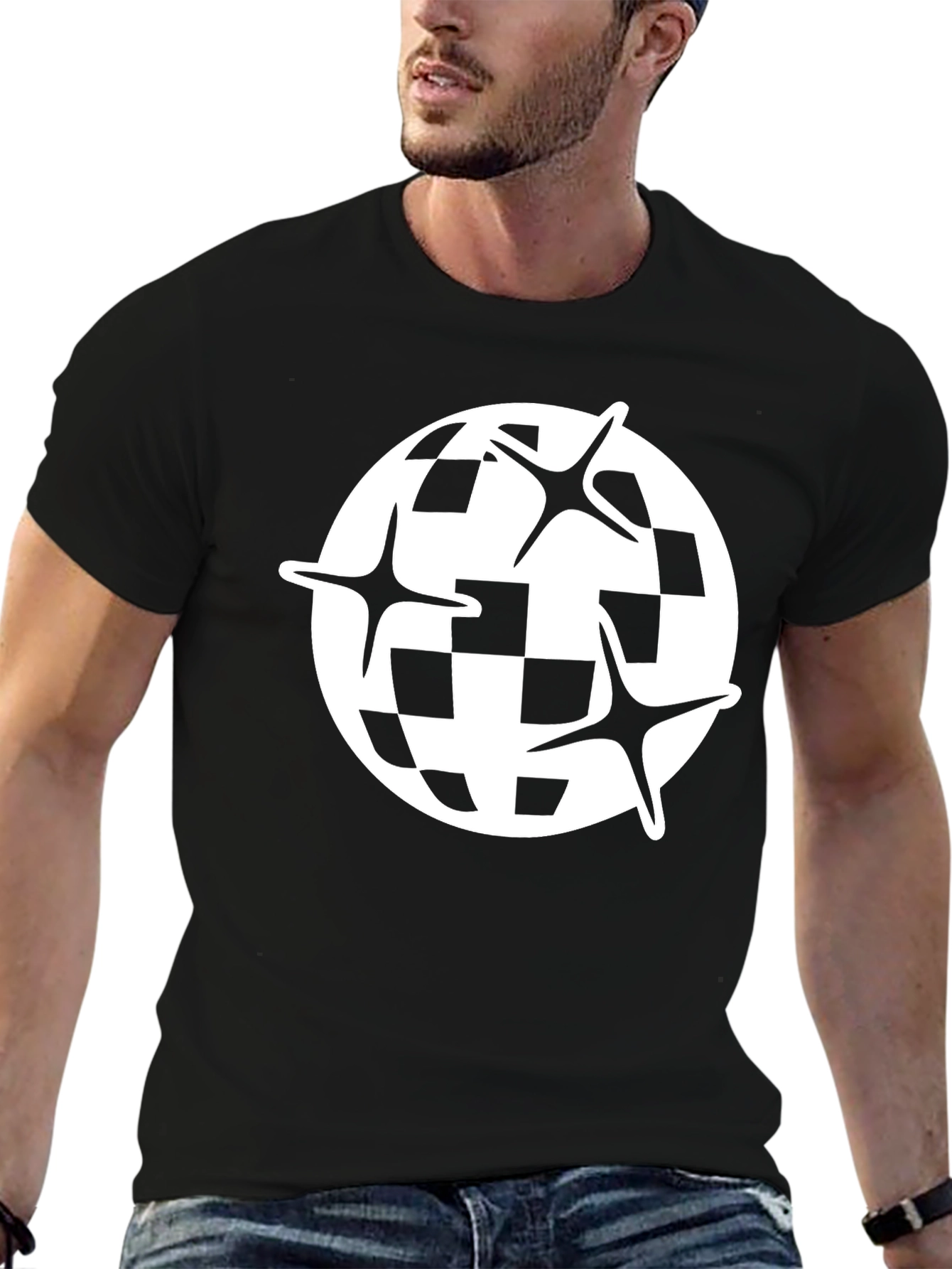 Checkered Globe Starburst Black T-Shirt