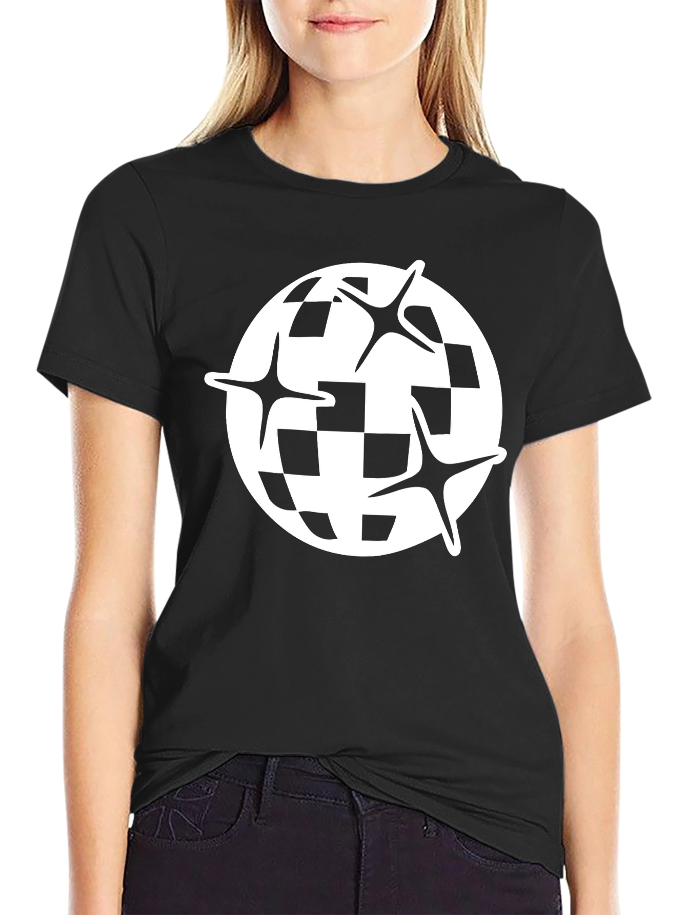 Checkered Globe Starburst Black T-Shirt