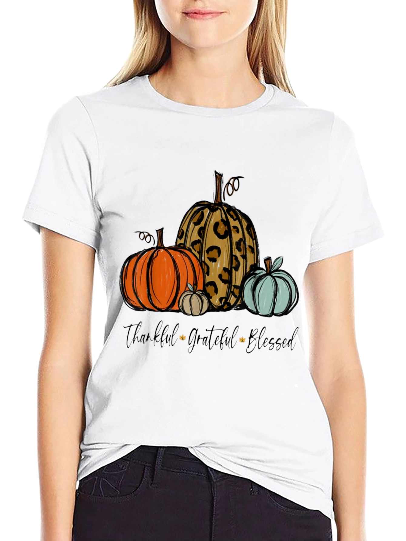Thankful Grateful Blessed Pumpkin Graphic Tee