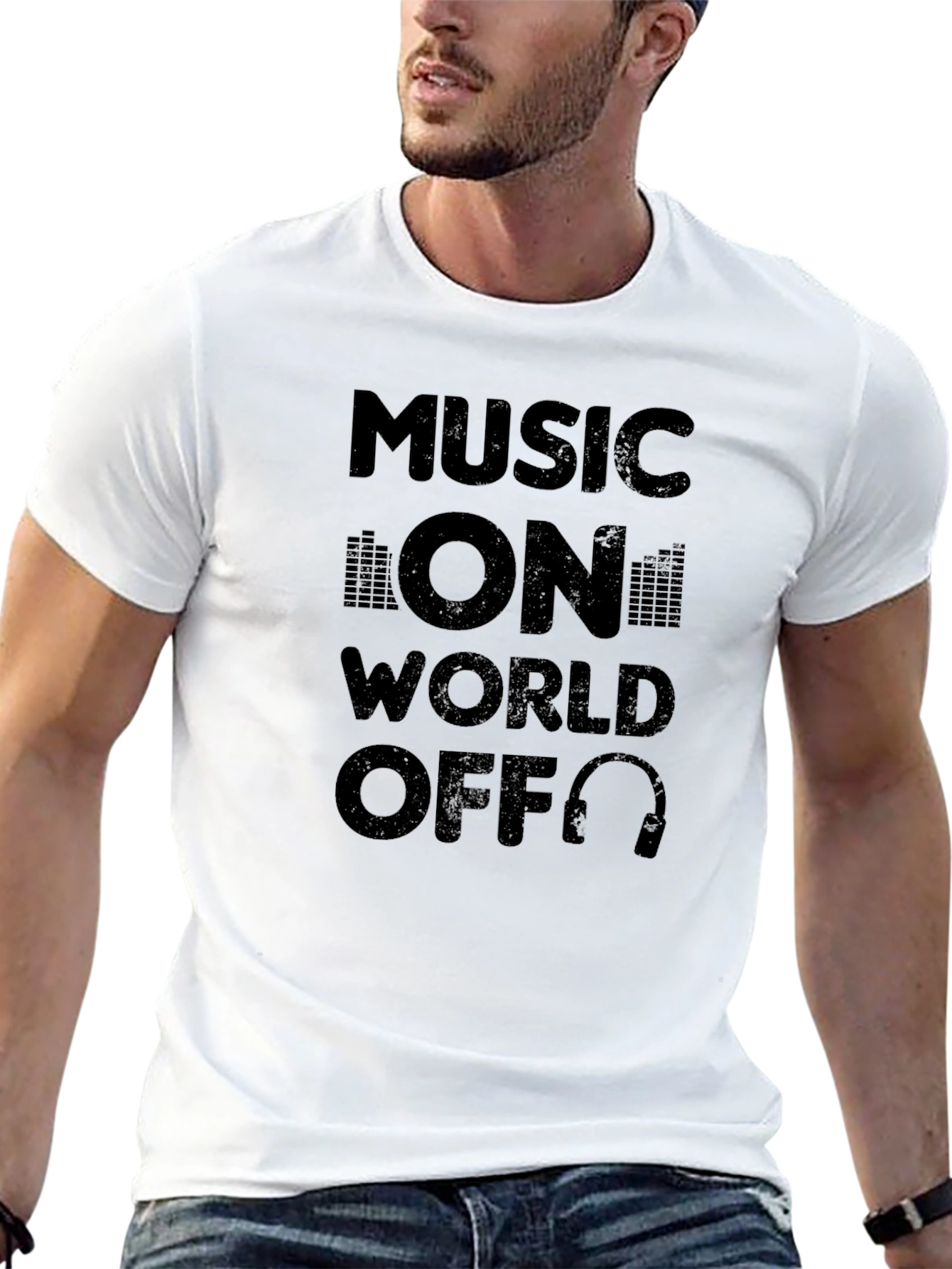 Music On World Off Graphic Black T-Shirt