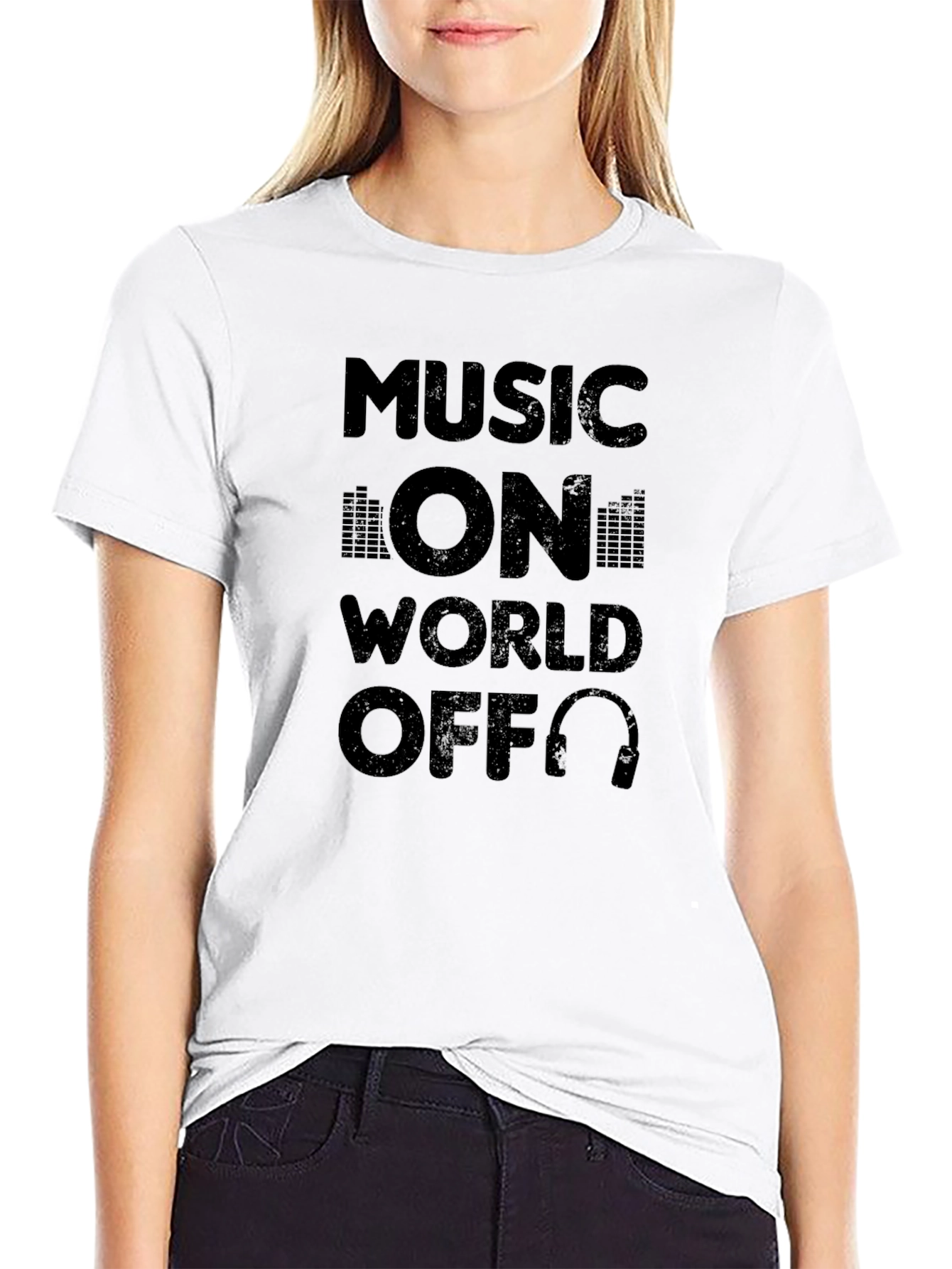 Music On World Off Graphic Black T-Shirt