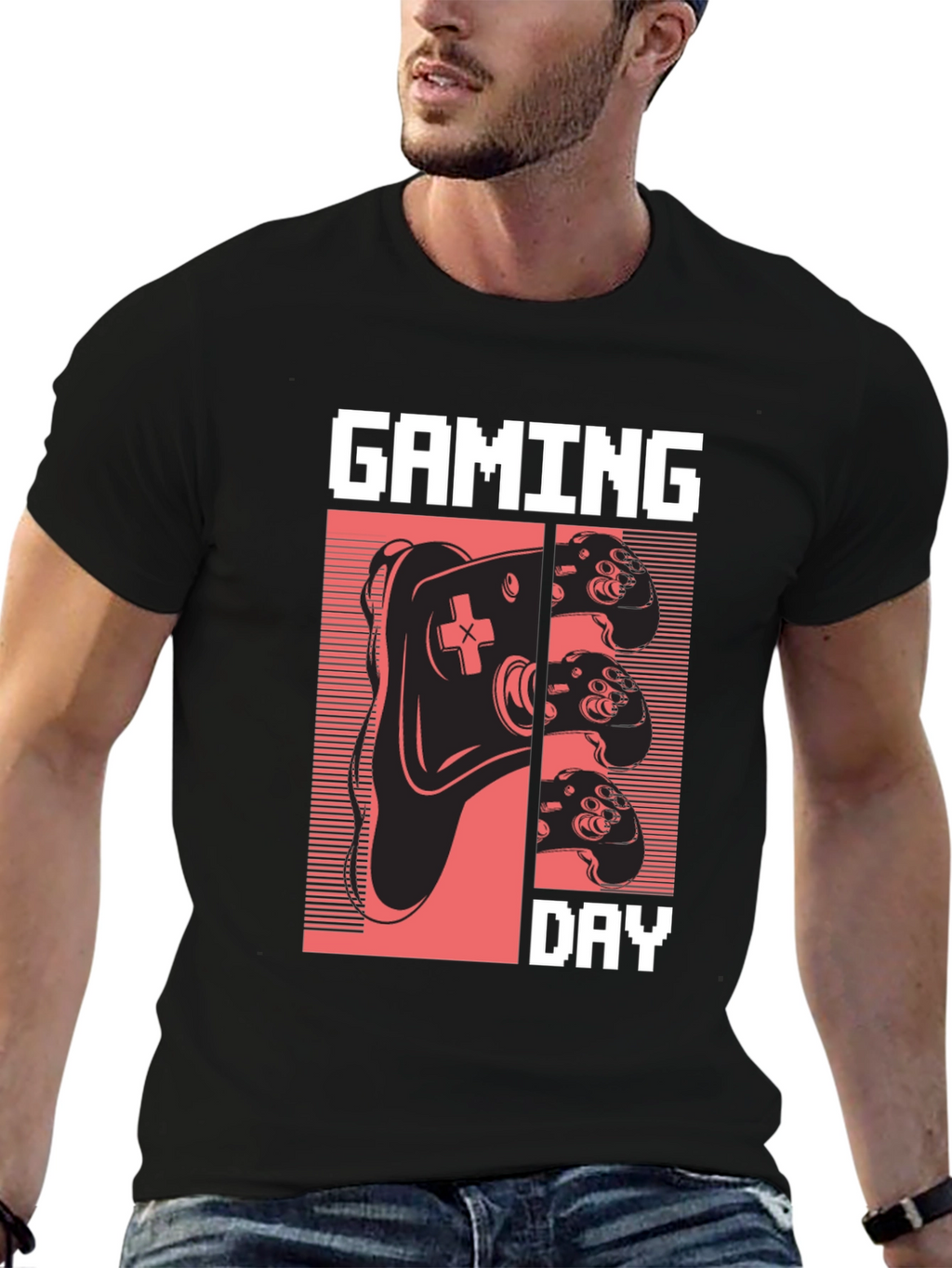 Gaming Day Pixel Art Black T-Shirt