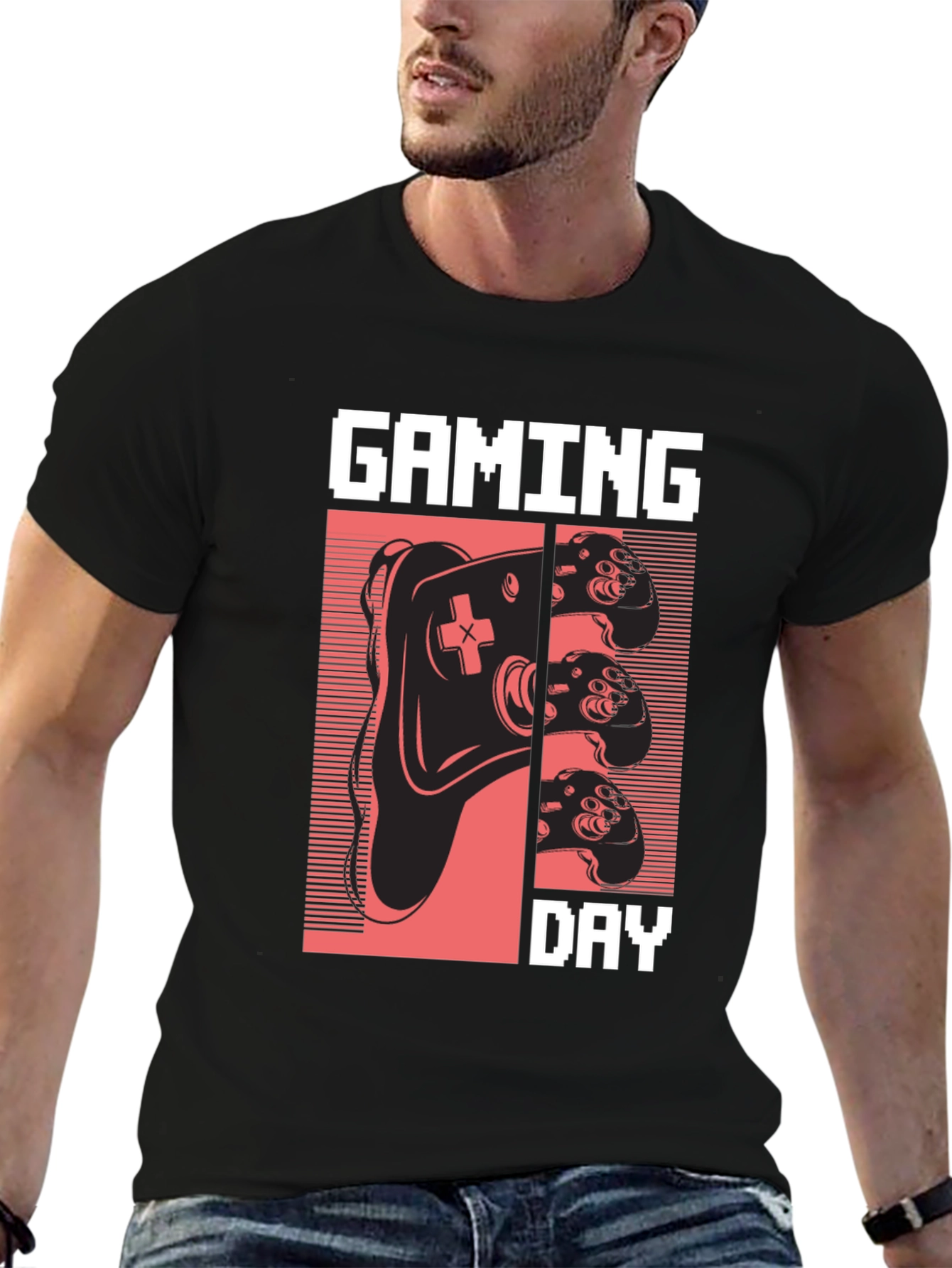Gaming Day Pixel Art Black T-Shirt