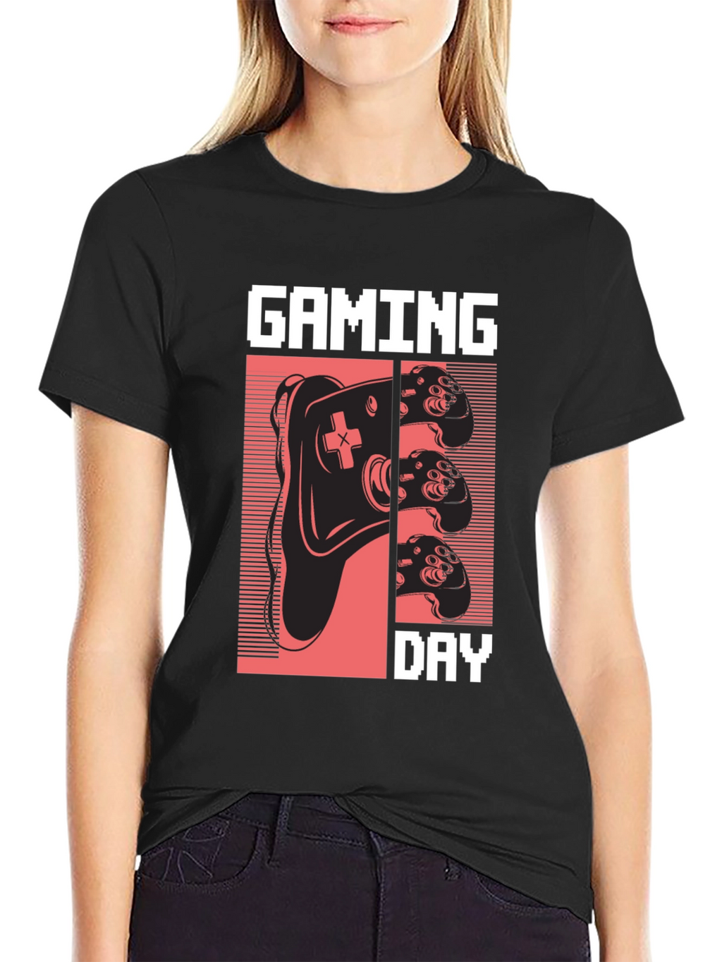Gaming Day Pixel Art Black T-Shirt