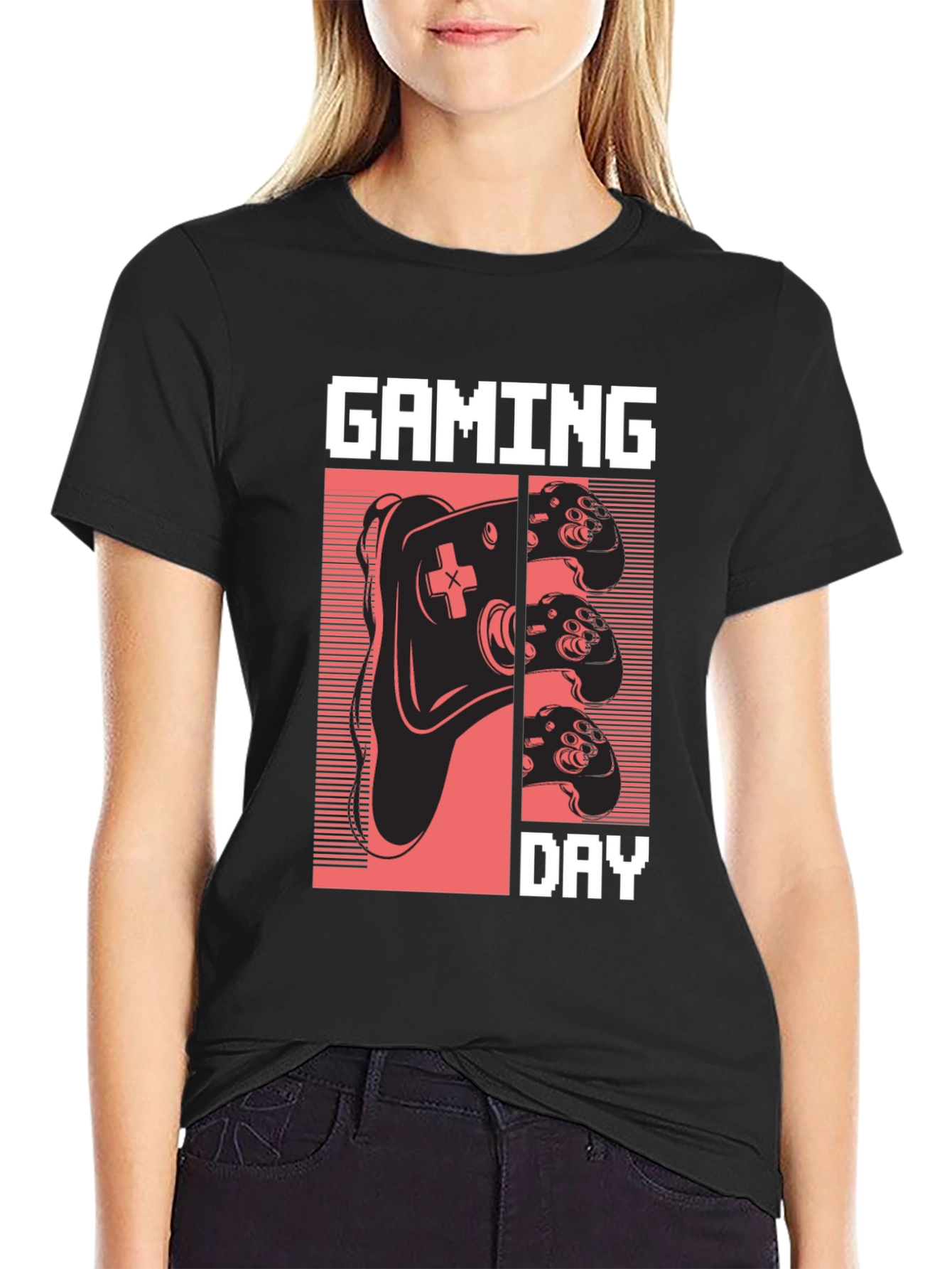 Gaming Day Pixel Art Black T-Shirt