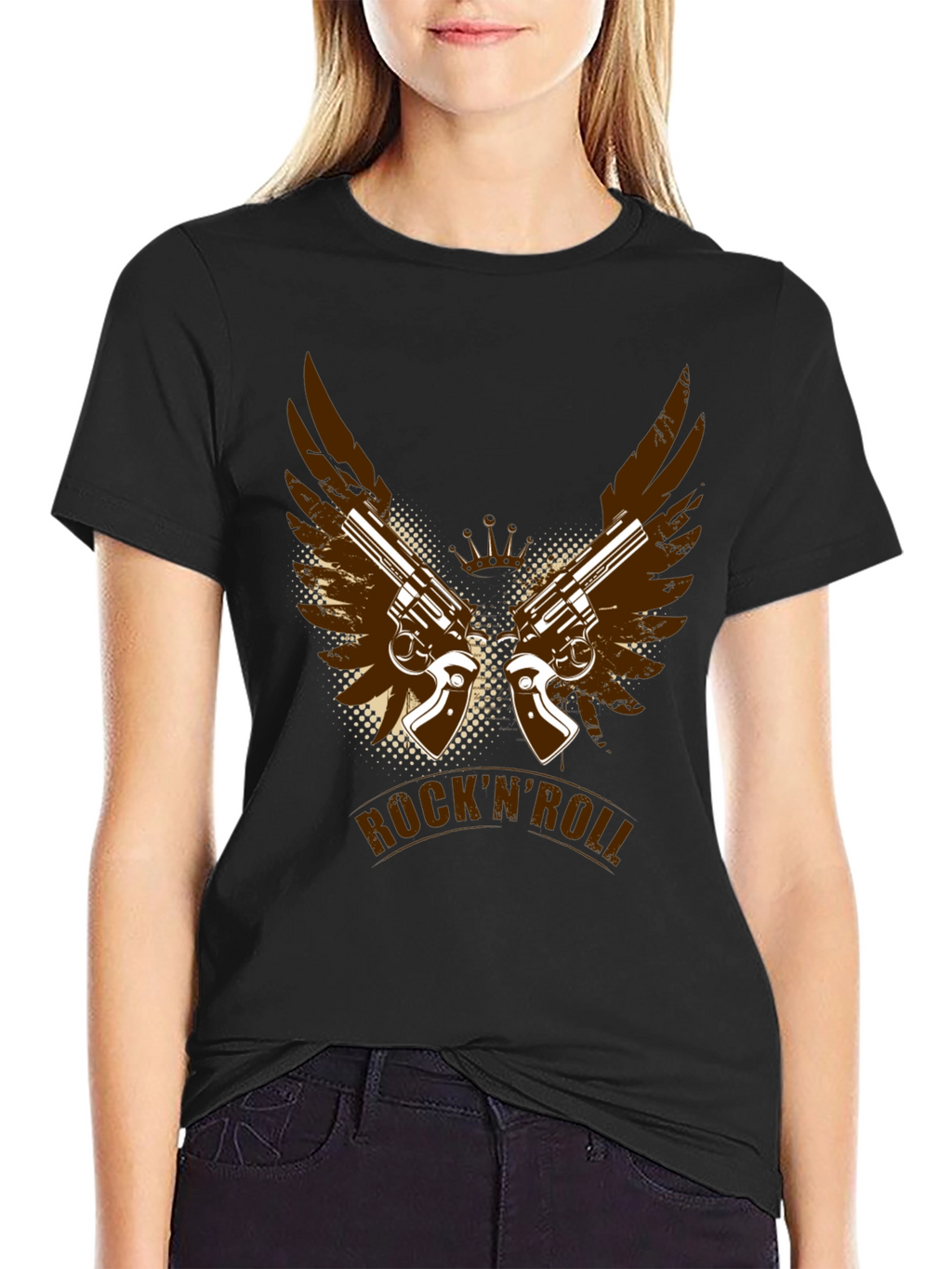 RocknRoll T-Shirt with Gun and Wing Design