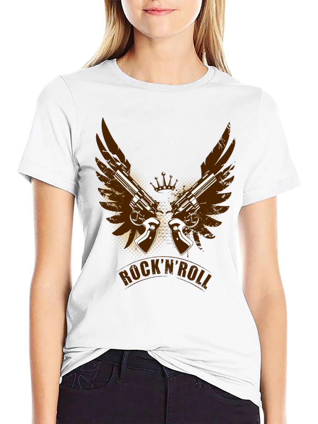 RocknRoll T-Shirt with Gun and Wing Design