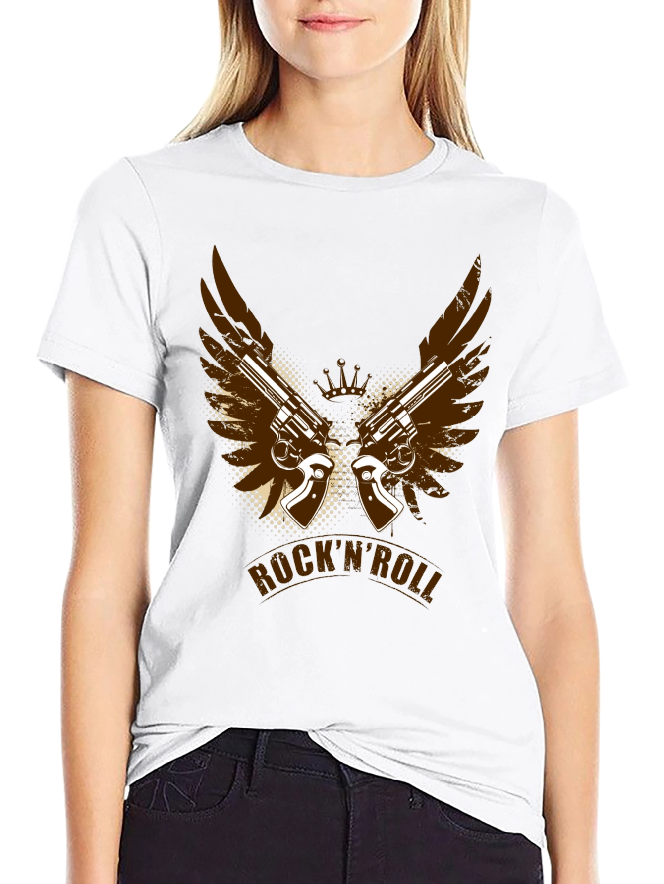 RocknRoll T-Shirt with Gun and Wing Design