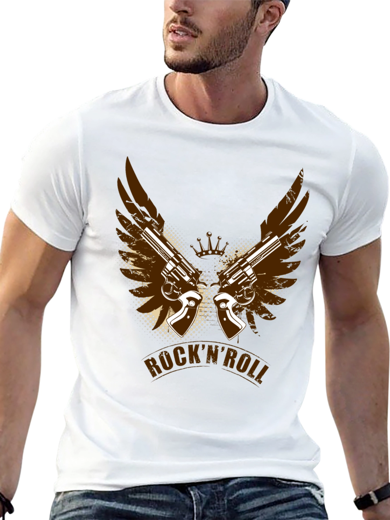 RocknRoll T-Shirt with Gun and Wing Design