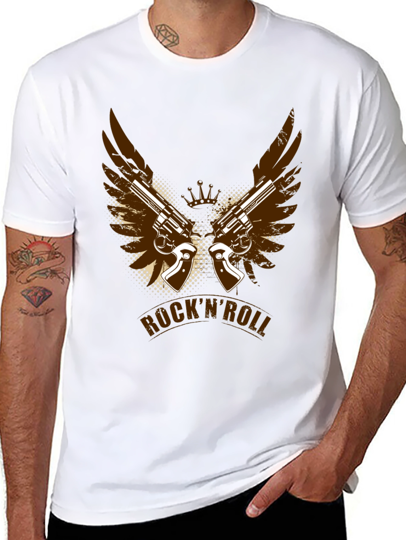 RocknRoll T-Shirt with Gun and Wing Design
