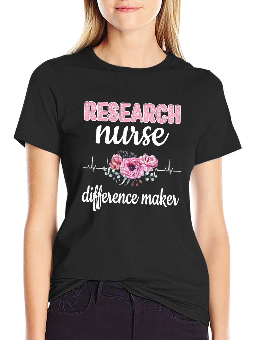 Research Nurse T-Shirt - Floral Heartbeat Graphic Tee