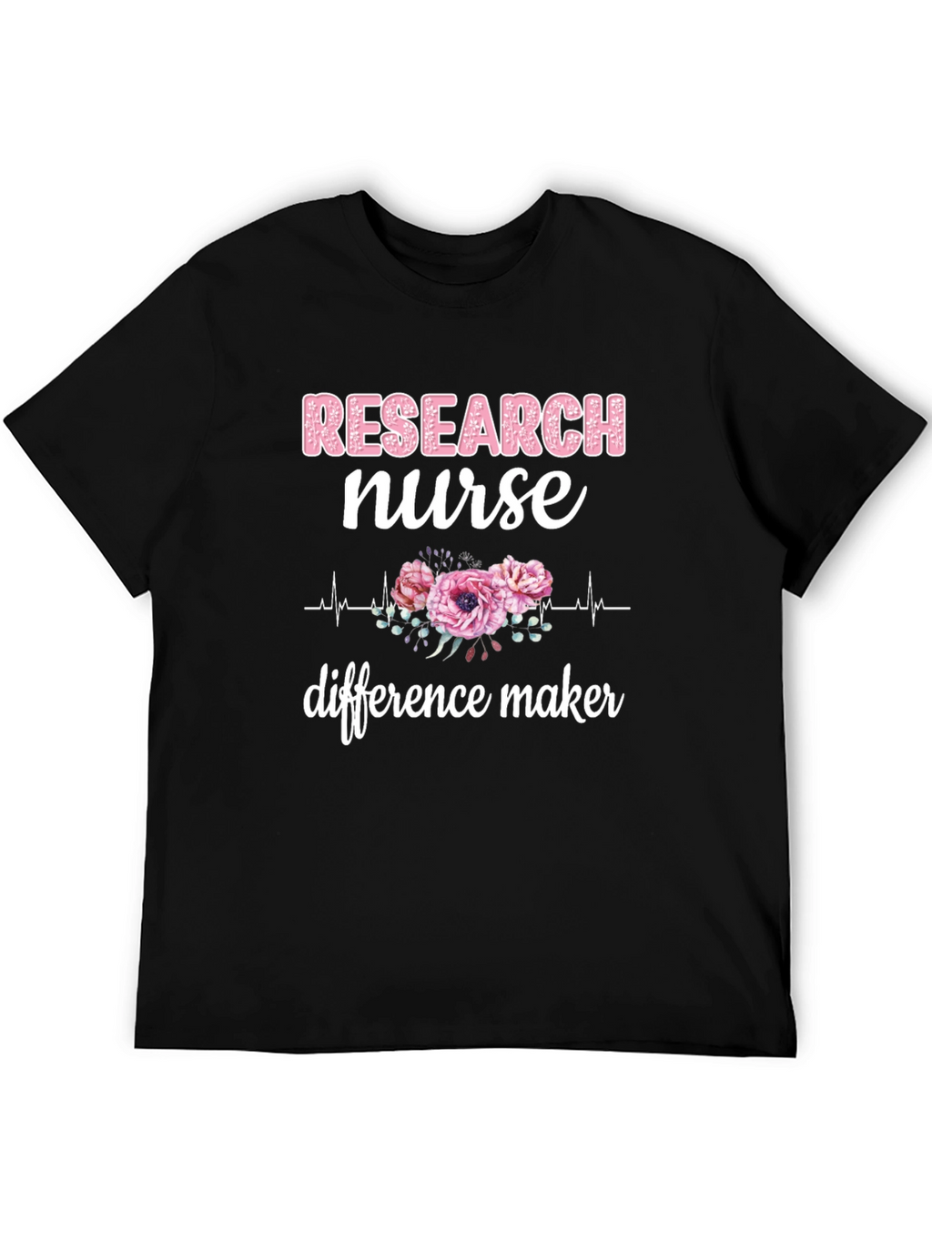 Research Nurse T-Shirt - Floral Heartbeat Graphic Tee