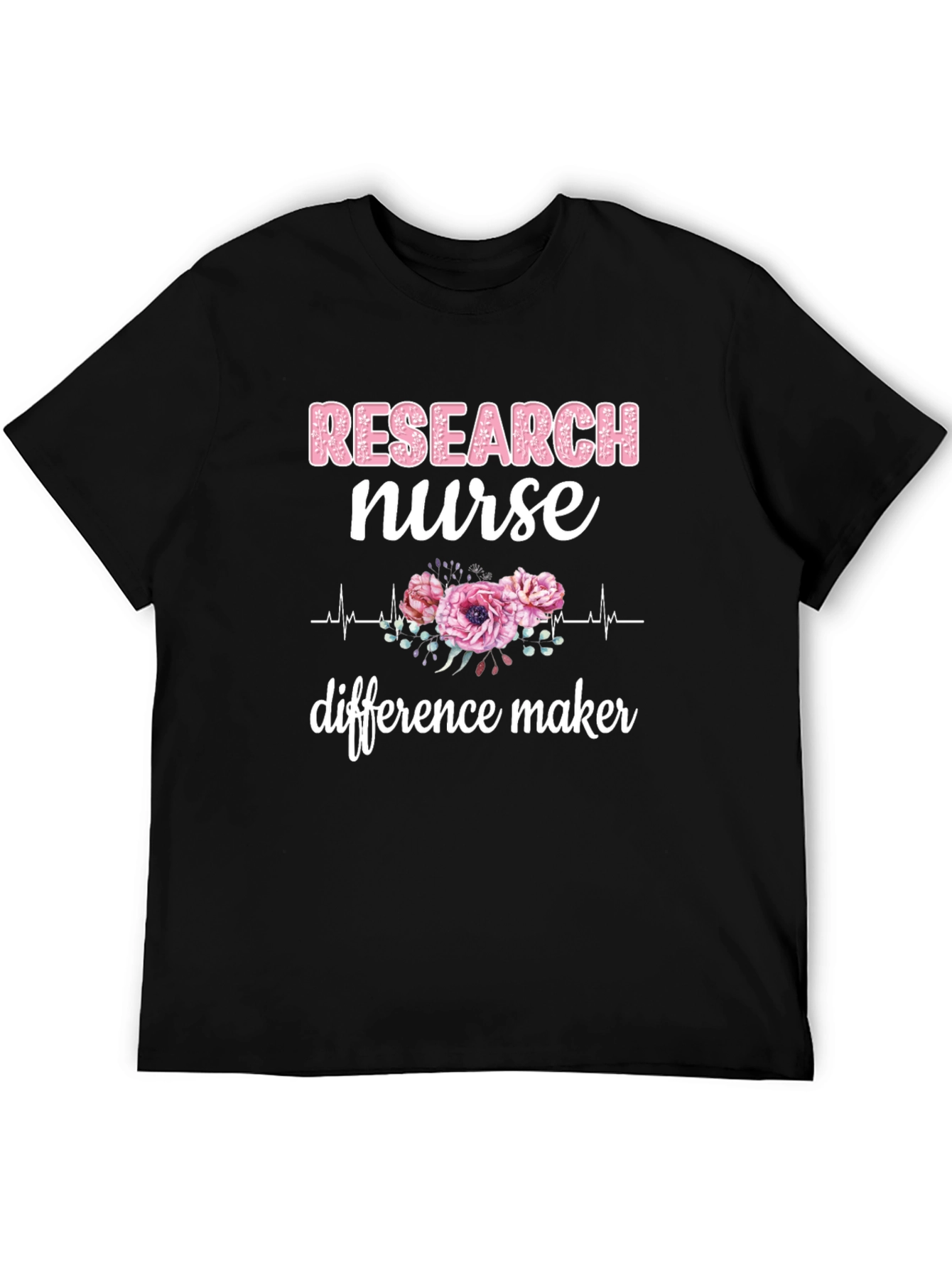 Research Nurse T-Shirt - Floral Heartbeat Graphic Tee