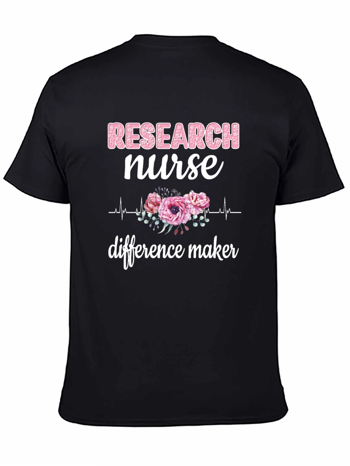 Research Nurse T-Shirt - Floral Heartbeat Graphic Tee