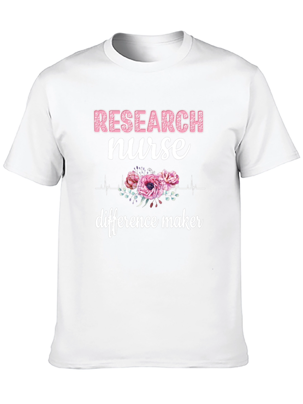Research Nurse T-Shirt - Floral Heartbeat Graphic Tee