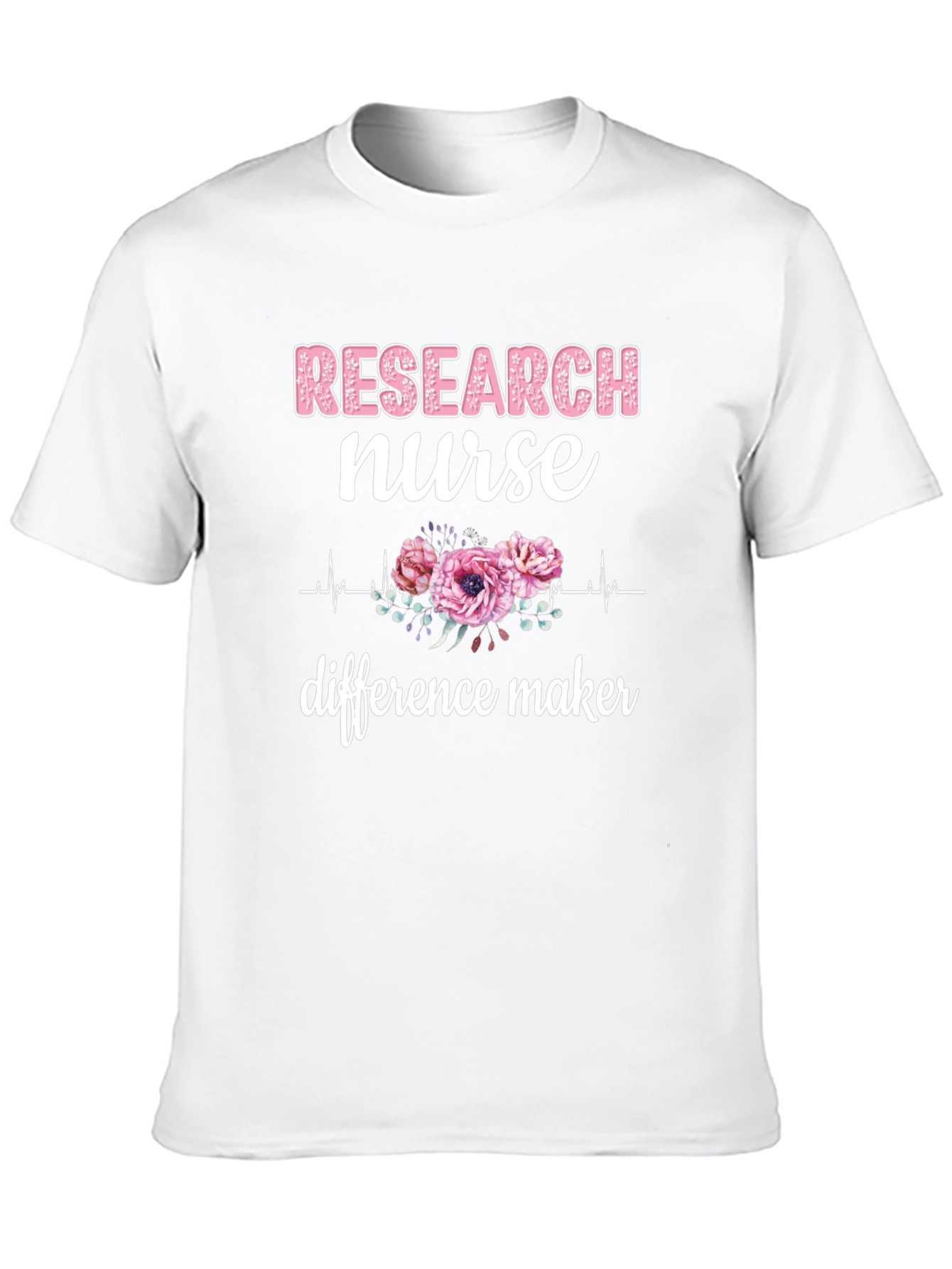 Research Nurse T-Shirt - Floral Heartbeat Graphic Tee