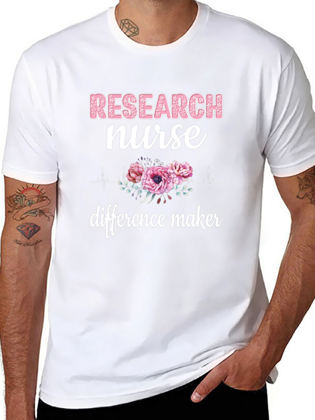 Research Nurse T-Shirt - Floral Heartbeat Graphic Tee