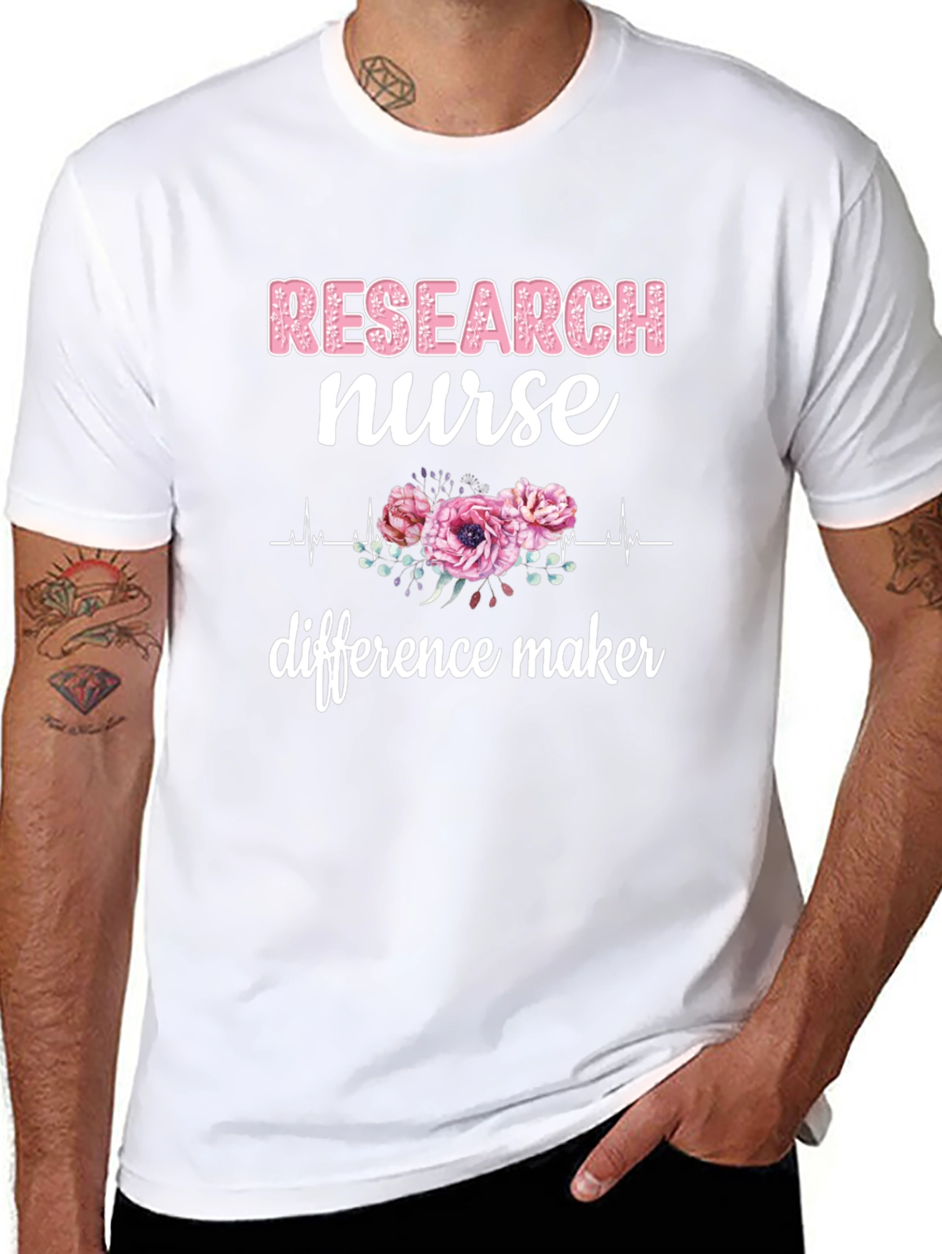 Research Nurse T-Shirt - Floral Heartbeat Graphic Tee