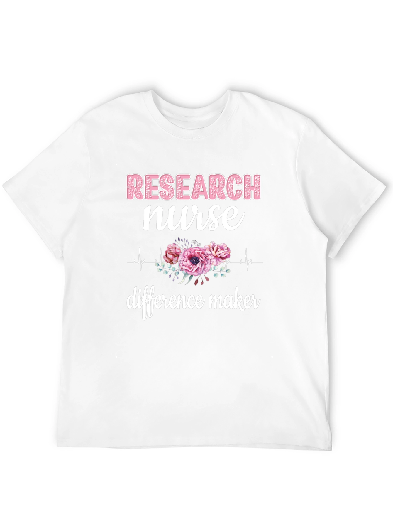 Research Nurse T-Shirt - Floral Heartbeat Graphic Tee