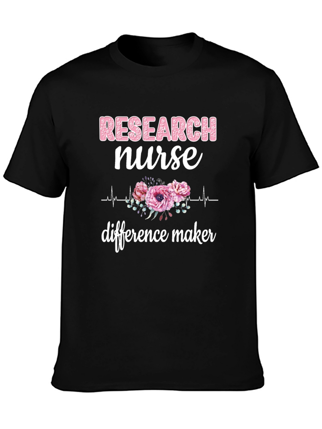 Research Nurse T-Shirt - Floral Heartbeat Graphic Tee