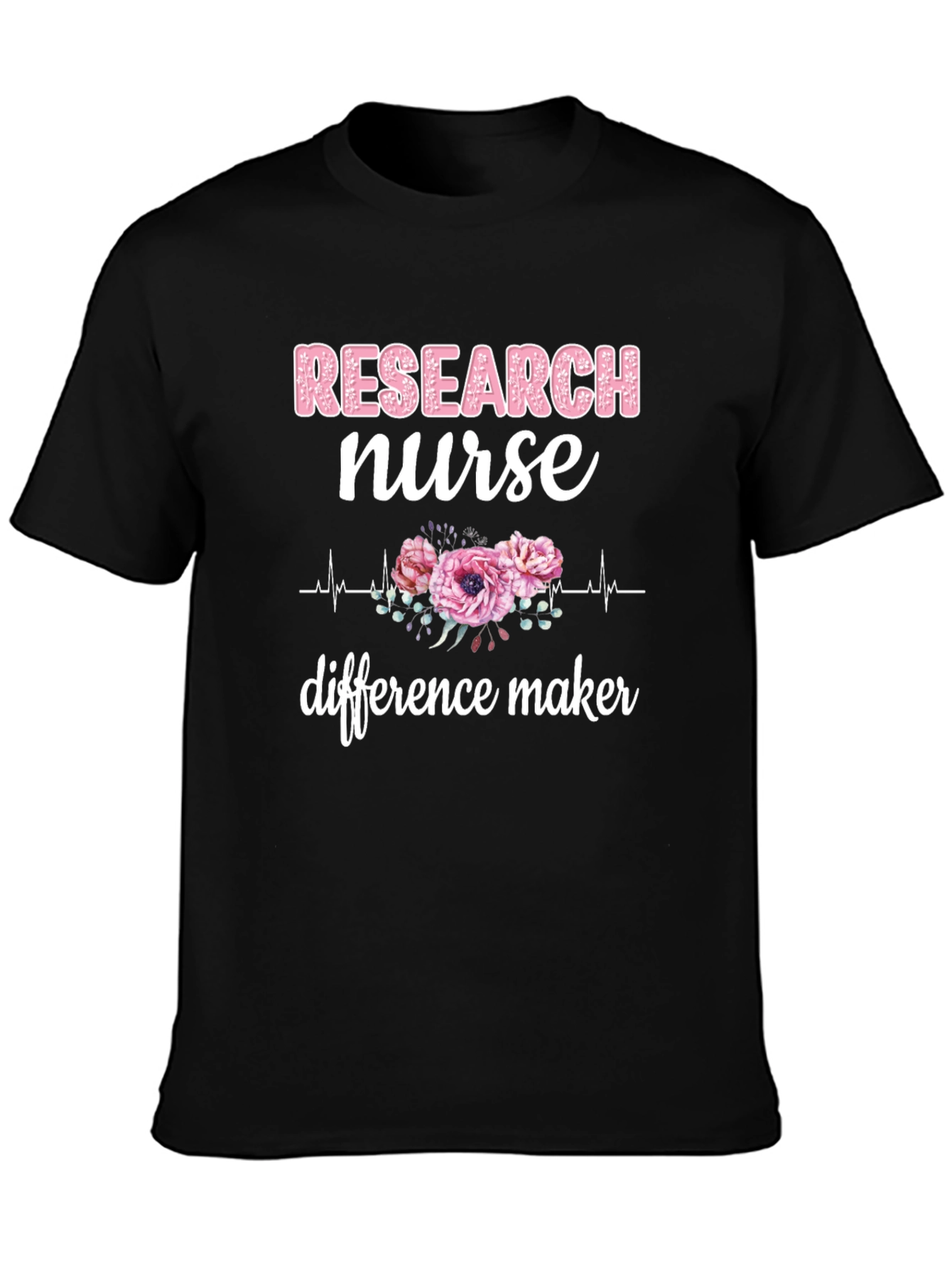 Research Nurse T-Shirt - Floral Heartbeat Graphic Tee