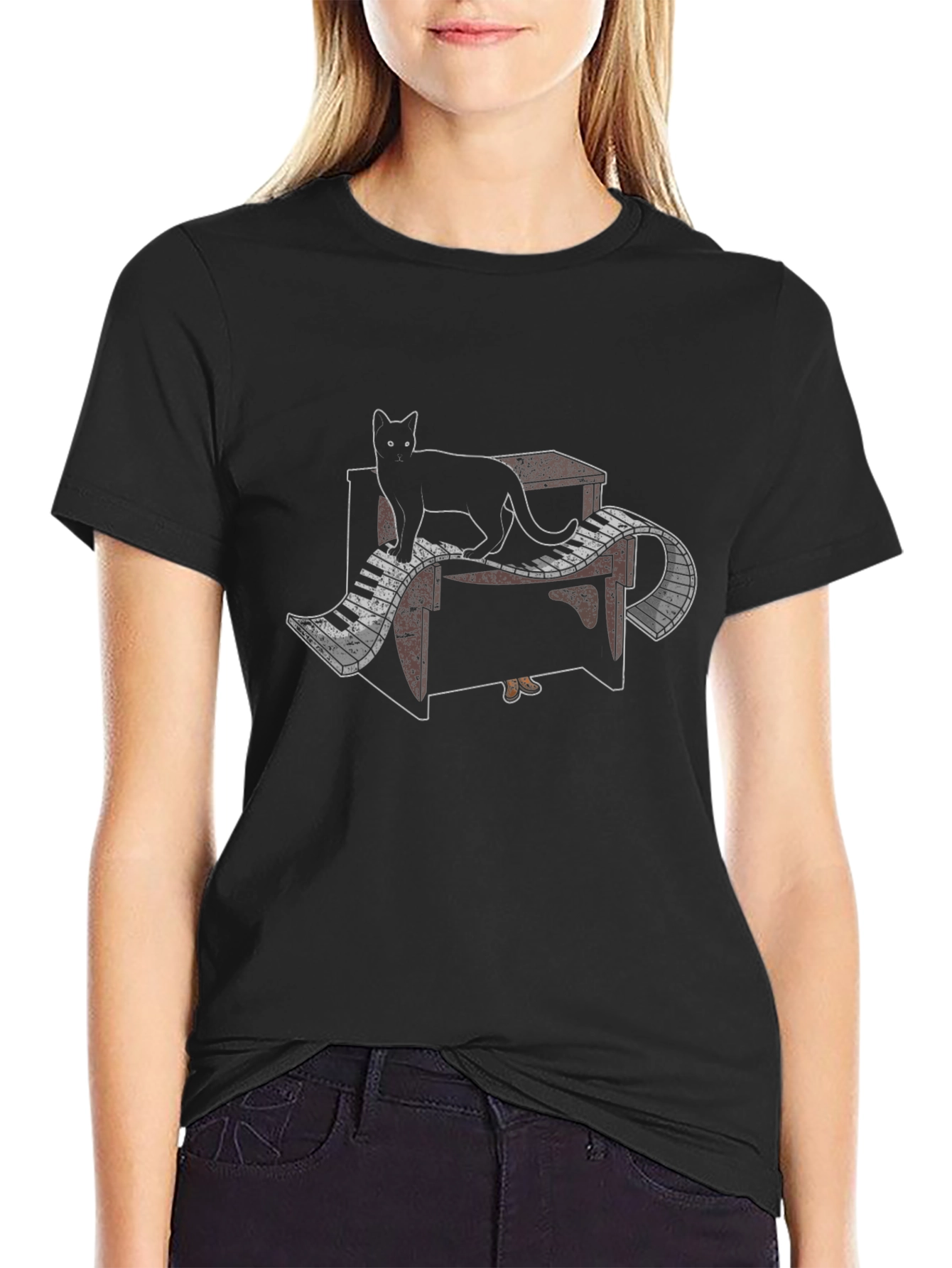 Cat Piano T-Shirt - Black Music Lover Tee