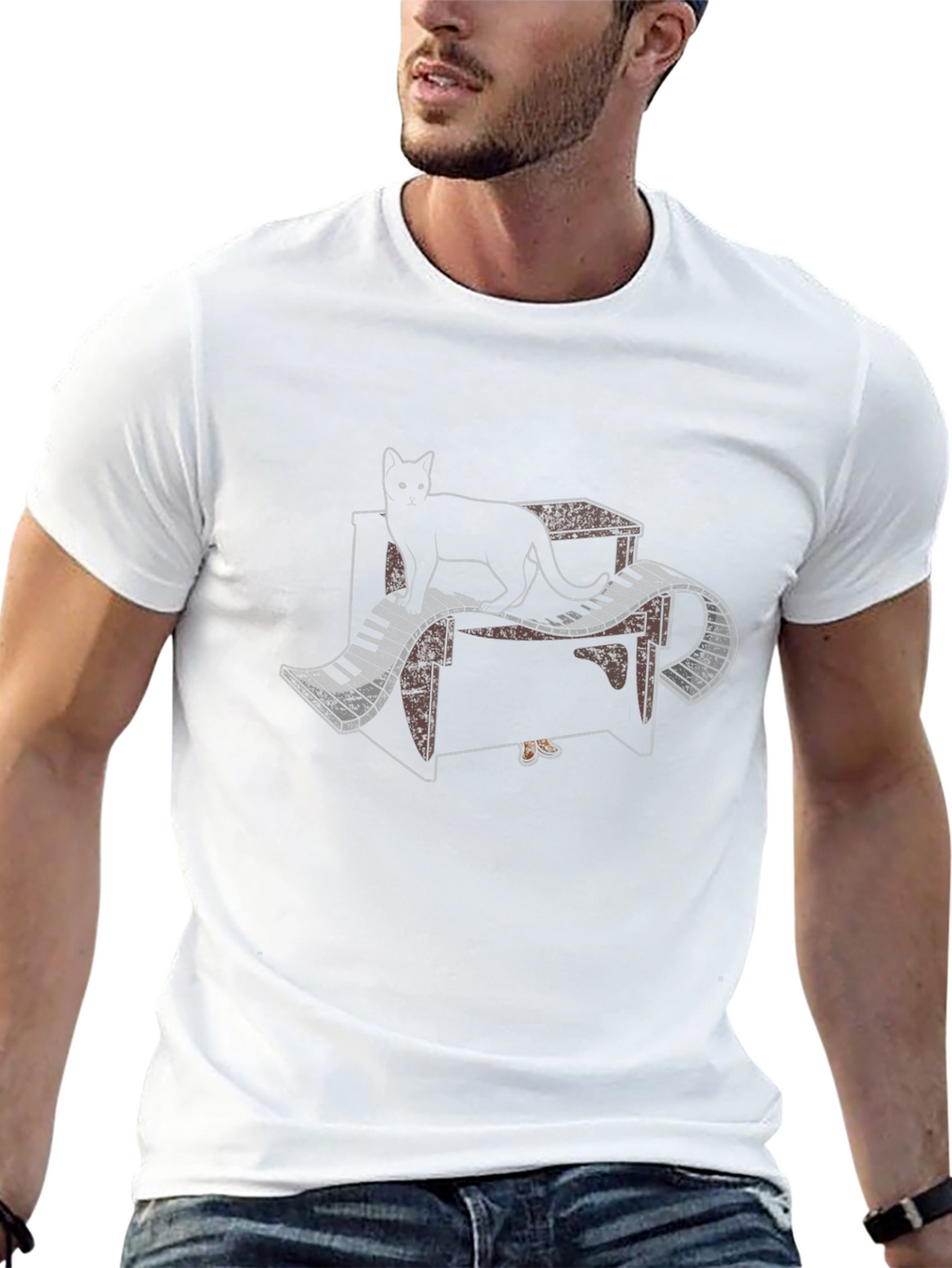 Cat Piano T-Shirt - Black Music Lover Tee