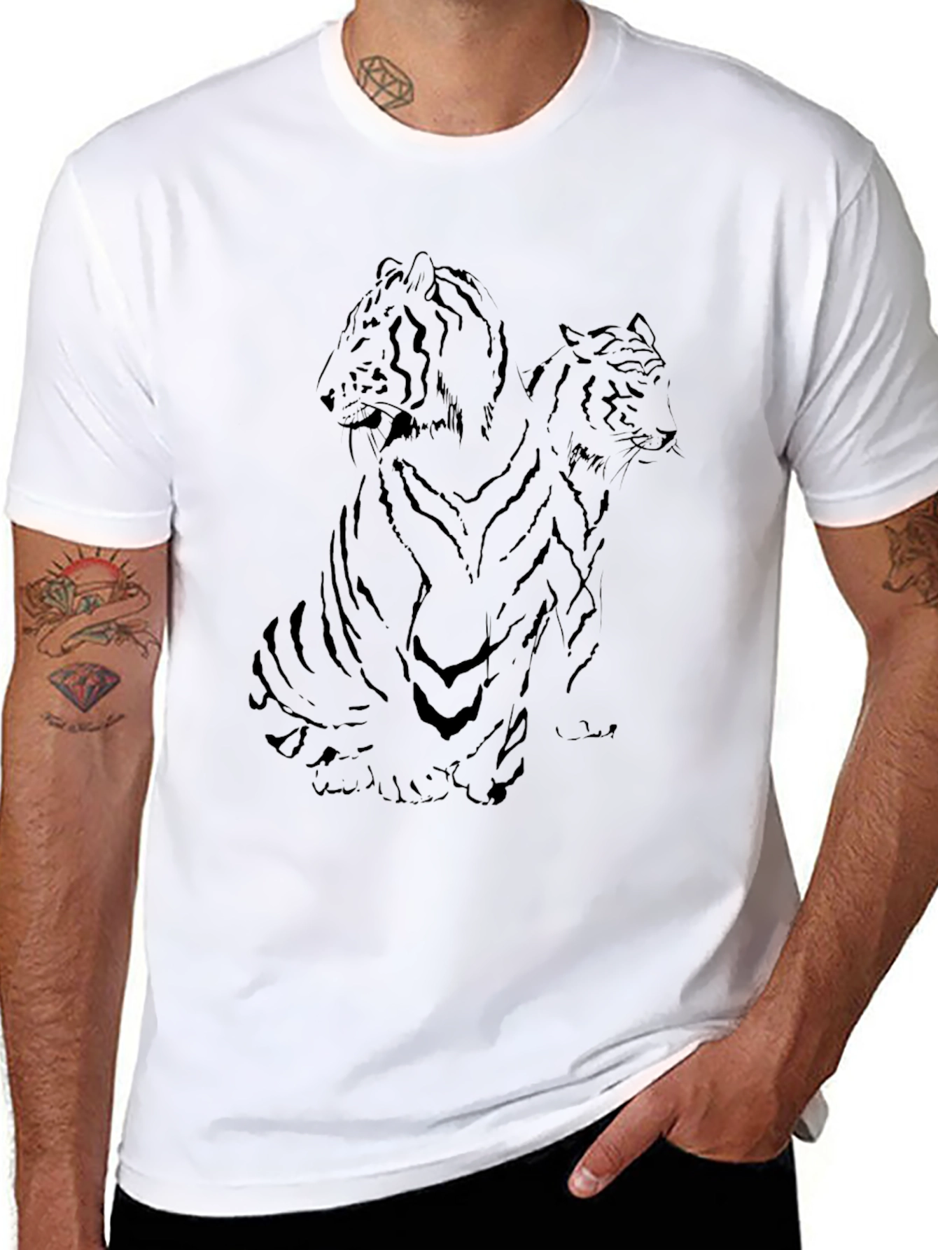 Two Tigers Graphic Print Black T-Shirt