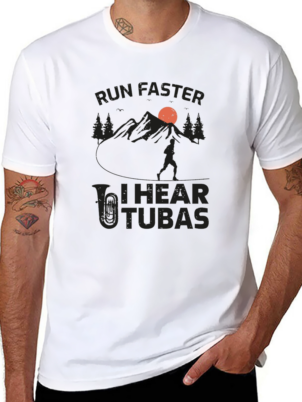 Run Faster I Hear Tubas Black T-Shirt