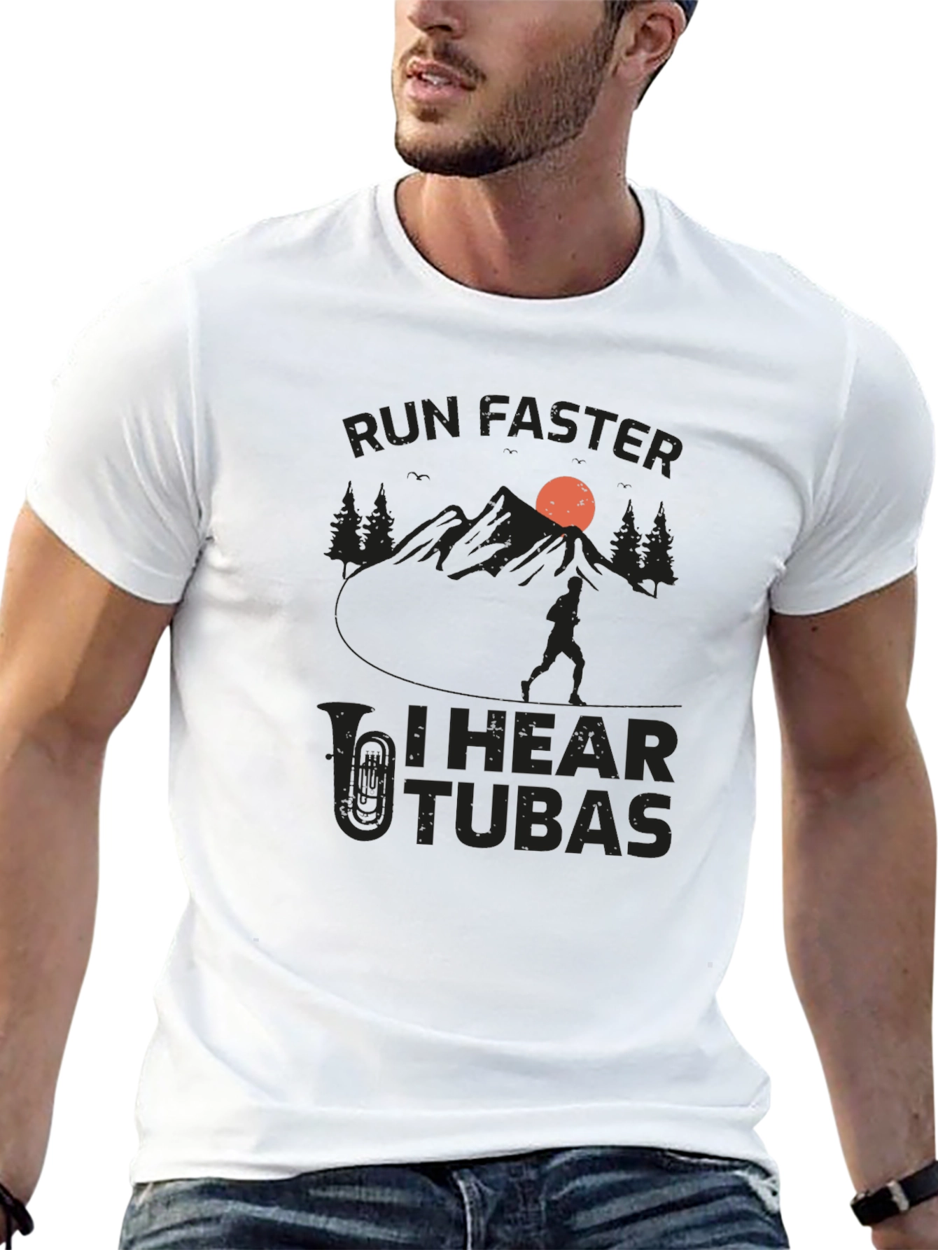 Run Faster I Hear Tubas Black T-Shirt