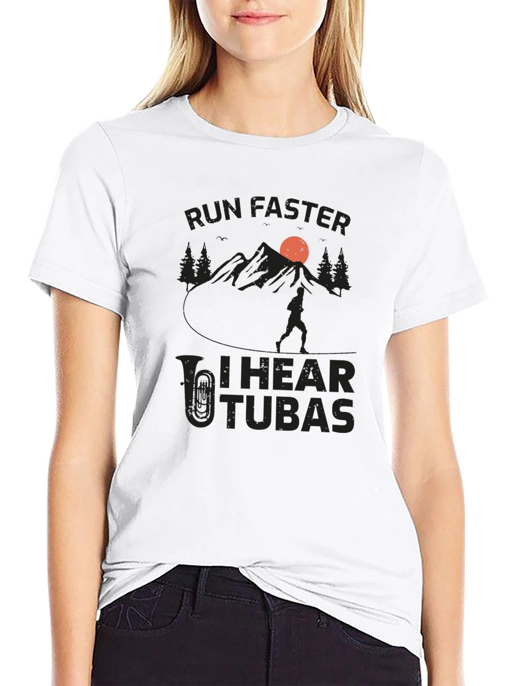 Run Faster I Hear Tubas Black T-Shirt