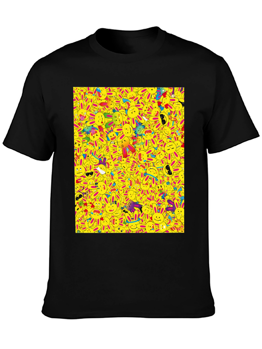 Novelty Cartoon Bunny Pattern Black T-Shirt