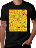 Novelty Cartoon Bunny Pattern Black T-Shirt