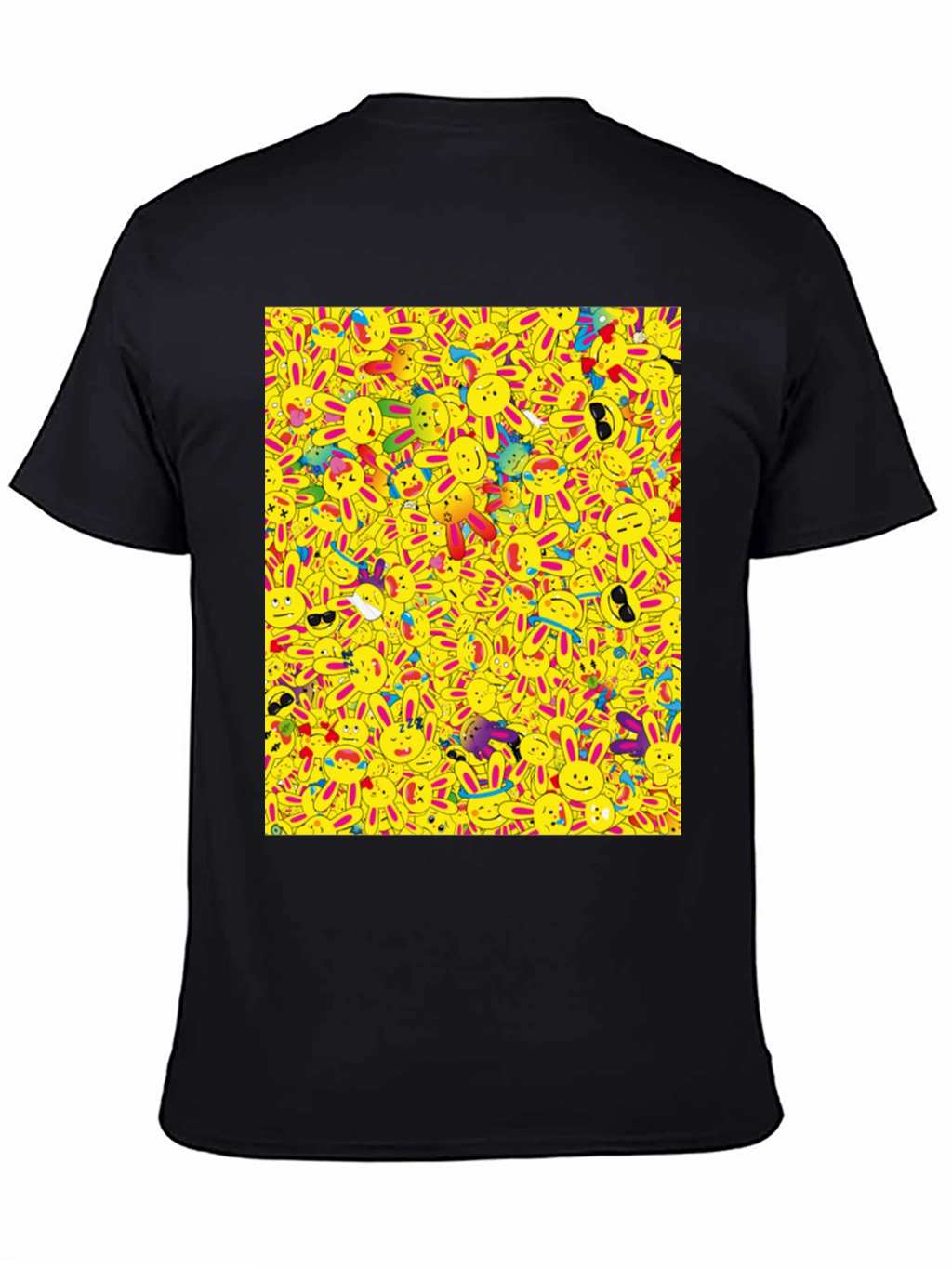 Novelty Cartoon Bunny Pattern Black T-Shirt