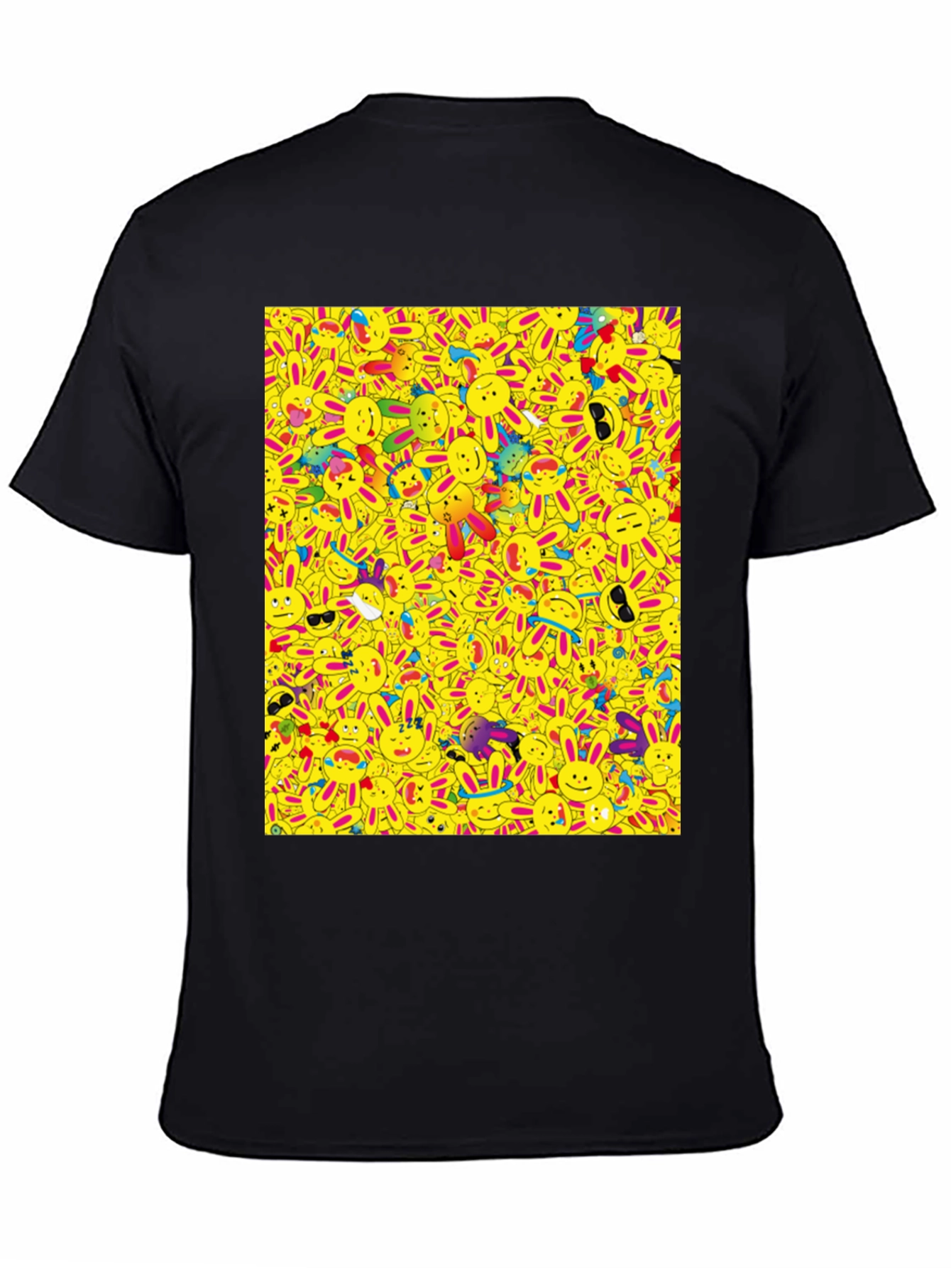 Novelty Cartoon Bunny Pattern Black T-Shirt