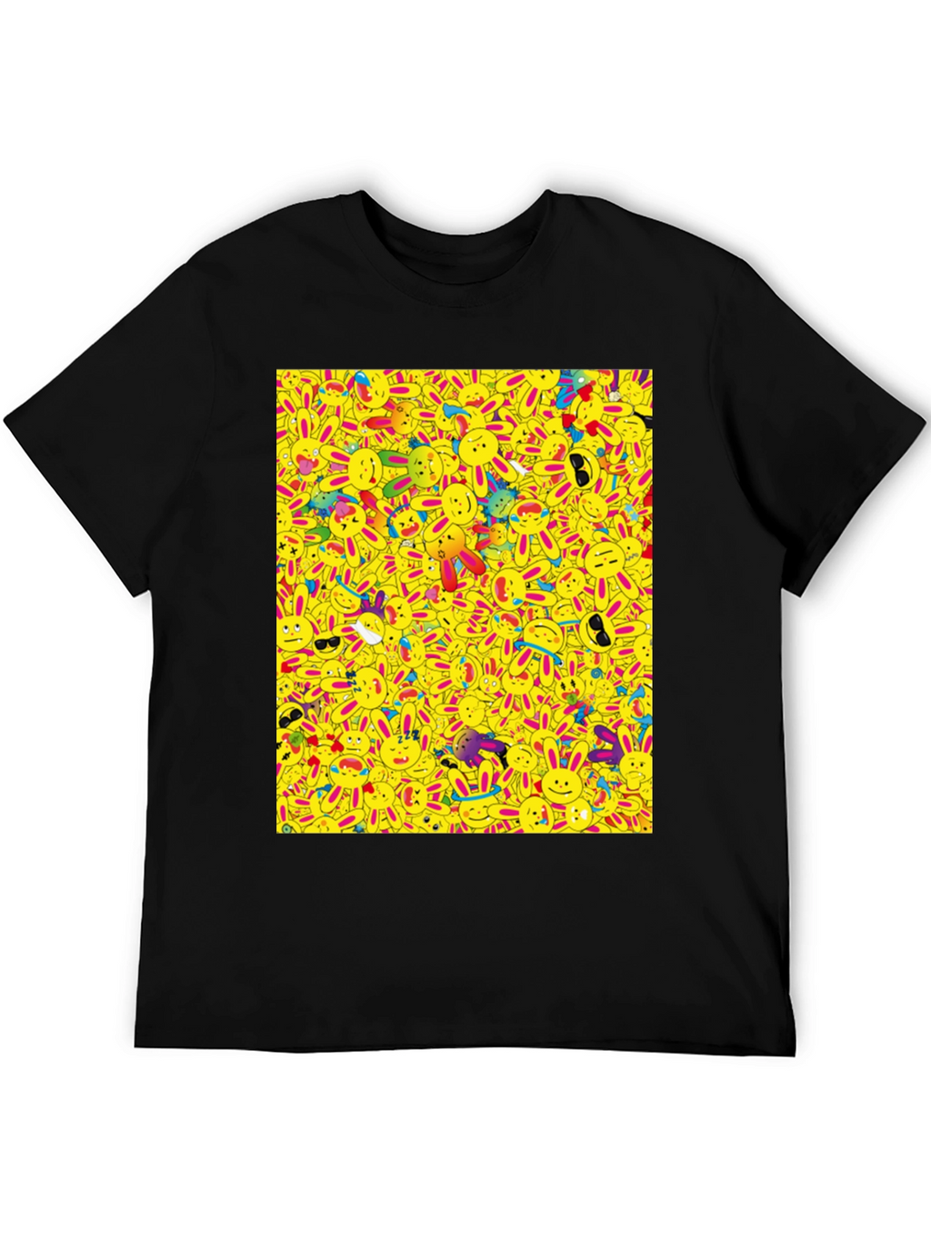Novelty Cartoon Bunny Pattern Black T-Shirt