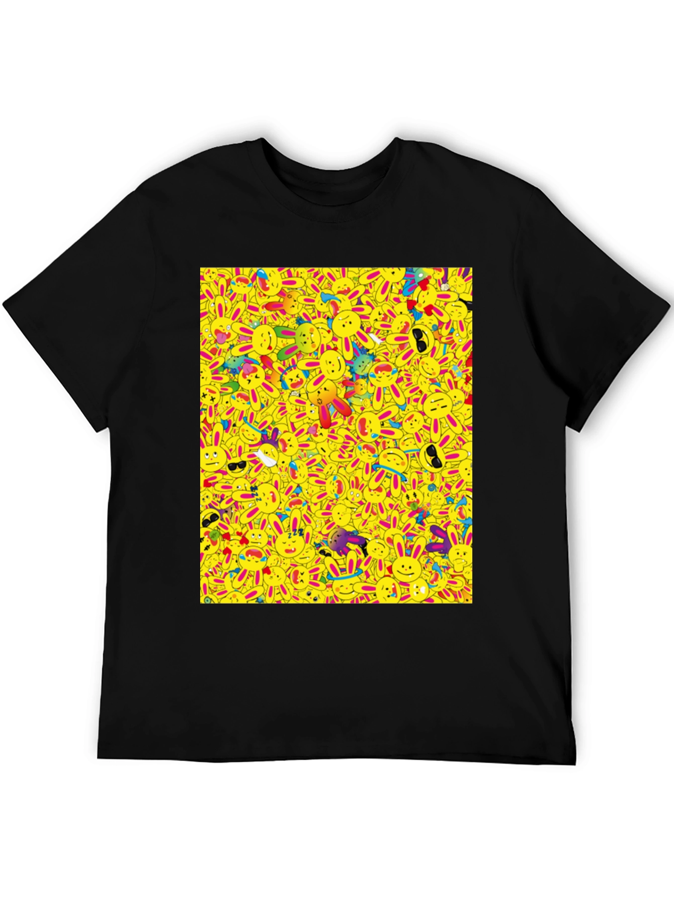 Novelty Cartoon Bunny Pattern Black T-Shirt