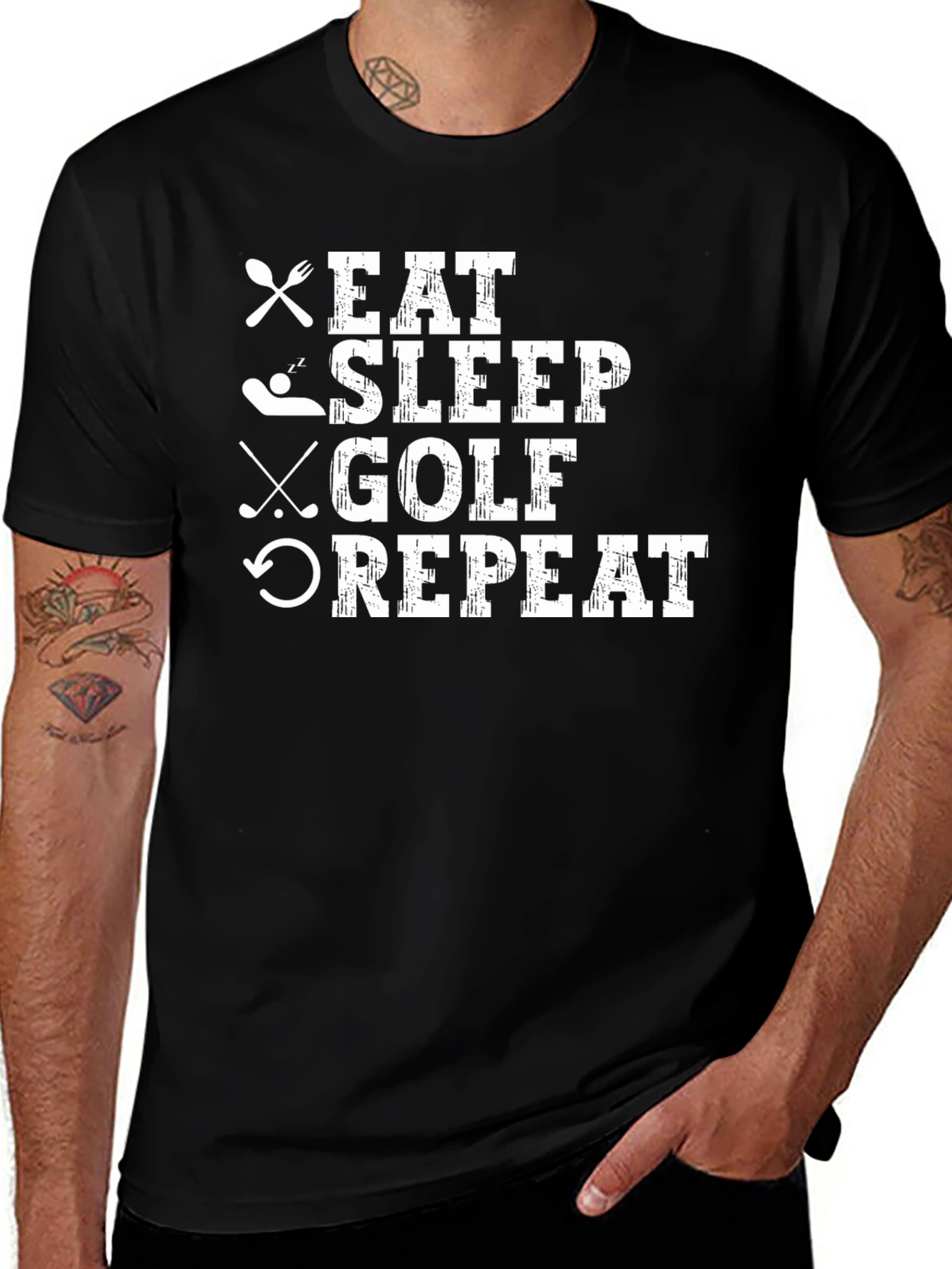 Eat Sleep Golf Repeat Black Graphic Tee