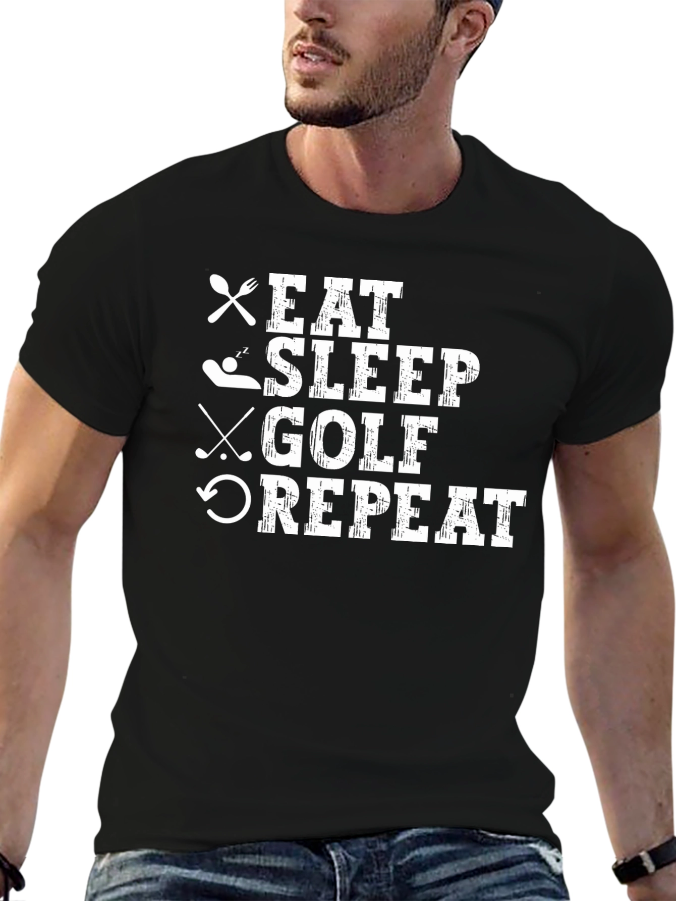 Eat Sleep Golf Repeat Black Graphic Tee