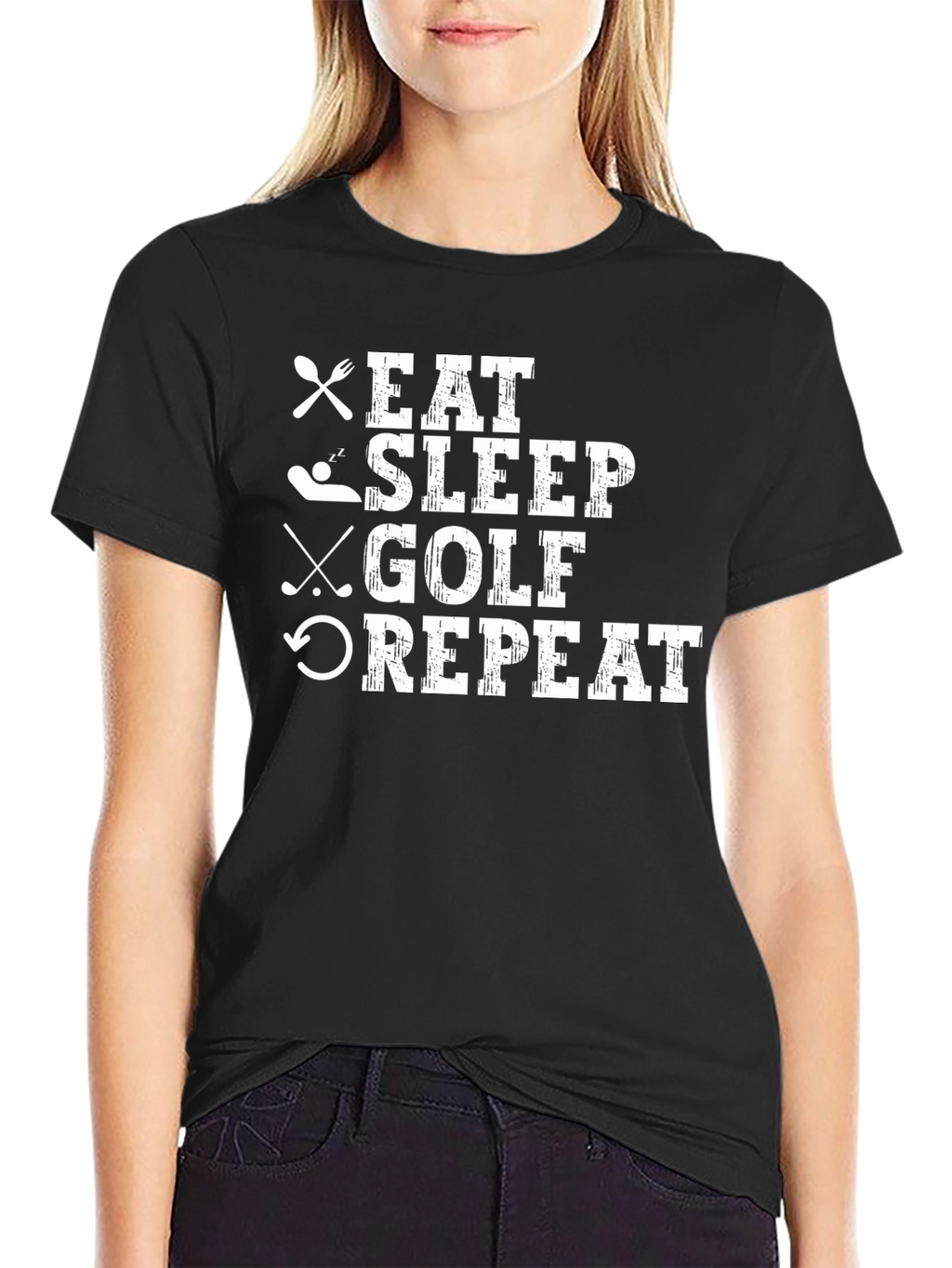 Eat Sleep Golf Repeat Black Graphic Tee