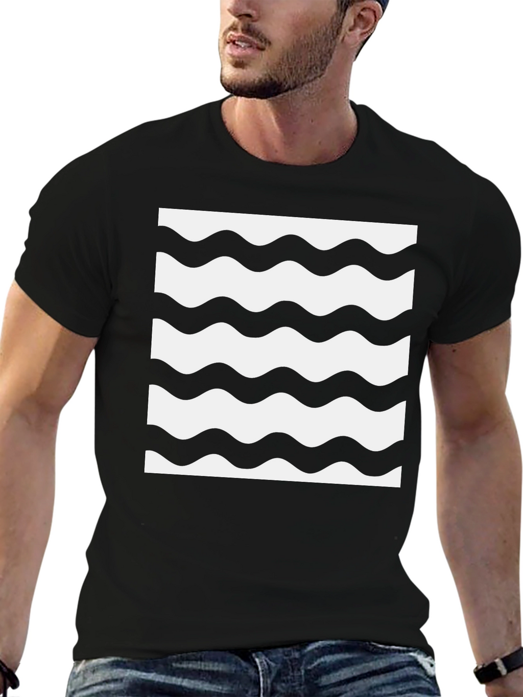 Stylish Wave Pattern Black T-Shirt