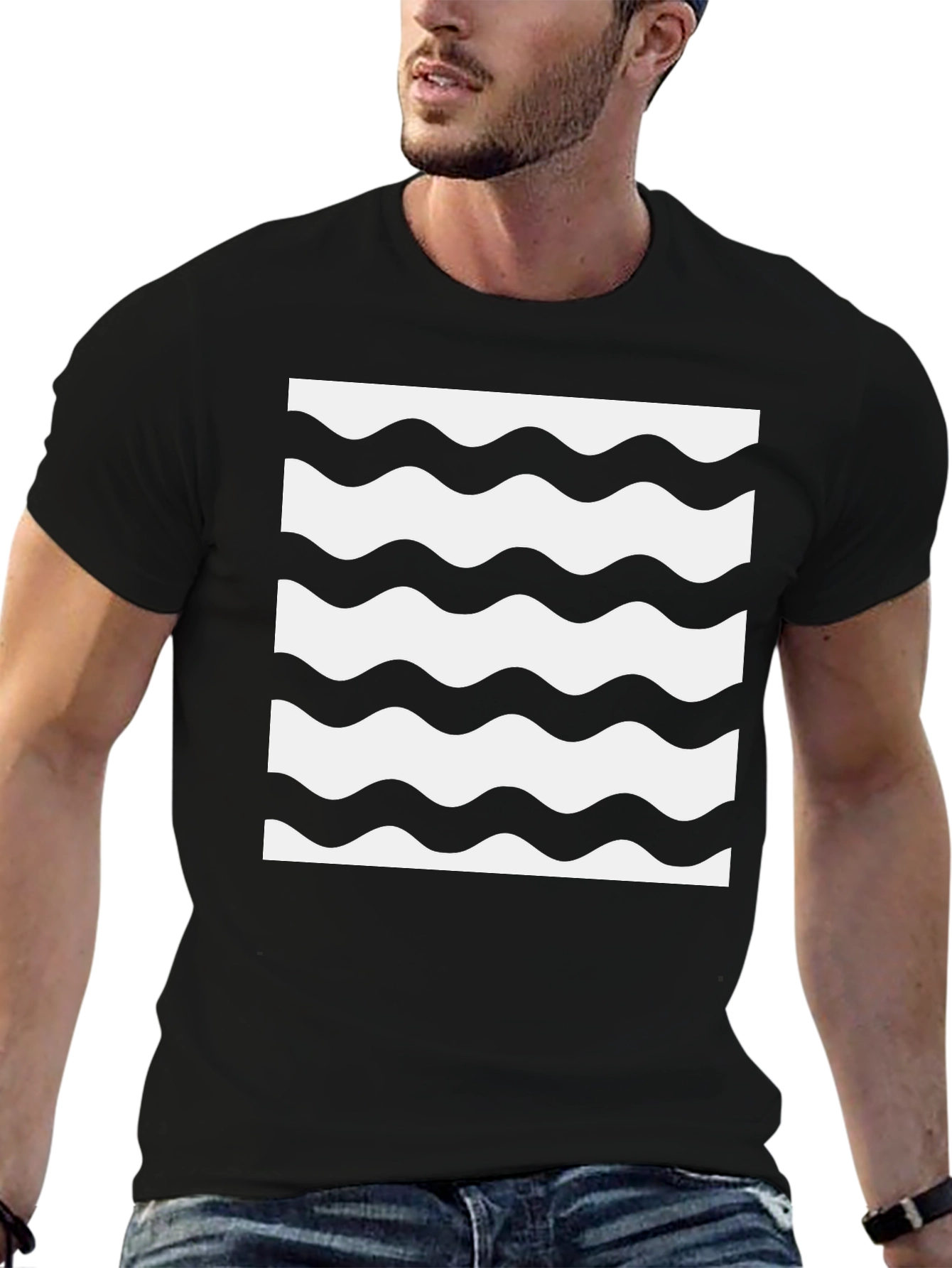 Stylish Wave Pattern Black T-Shirt