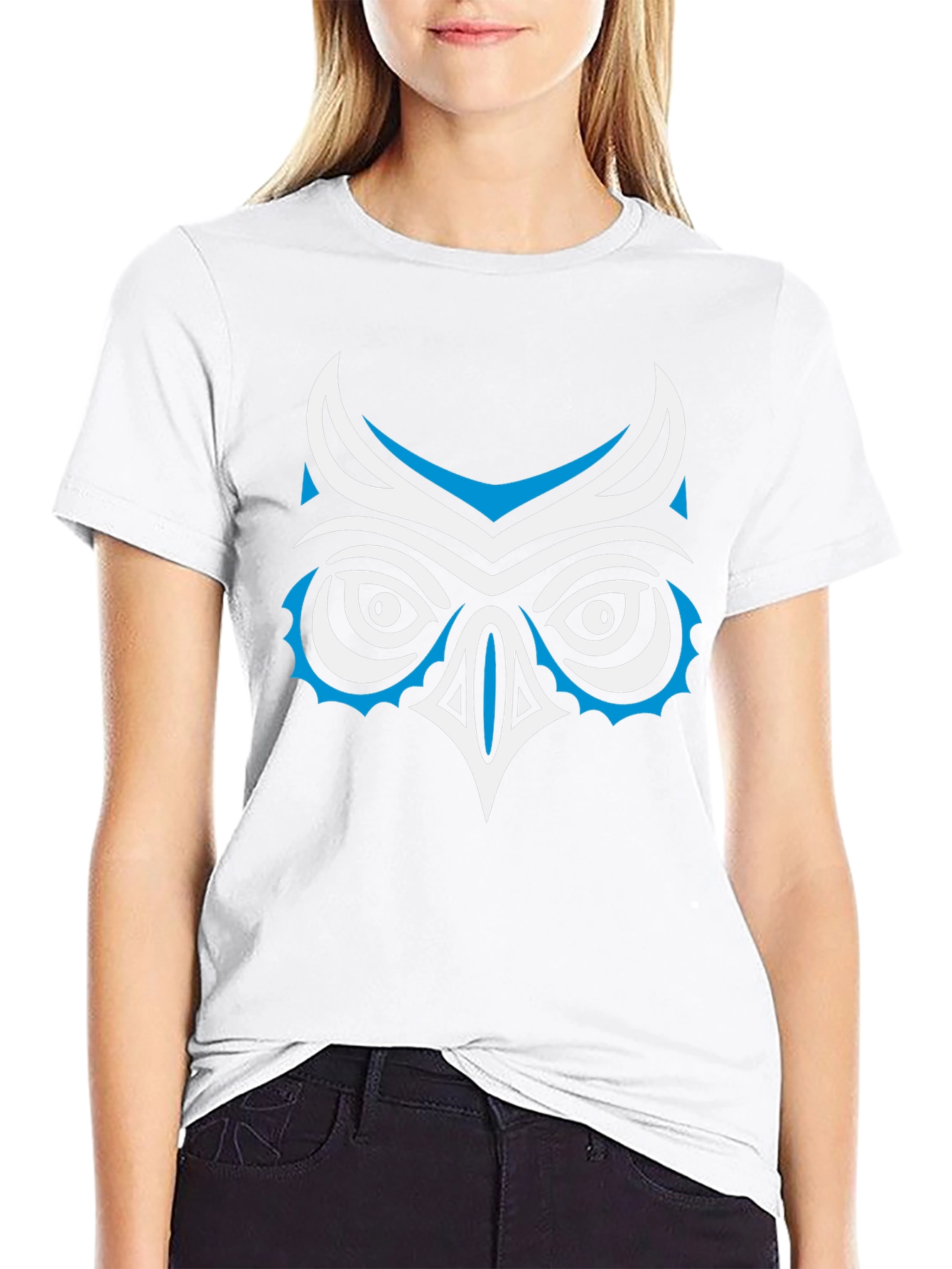 Stylized Owl Graphic Print Black T-Shirt