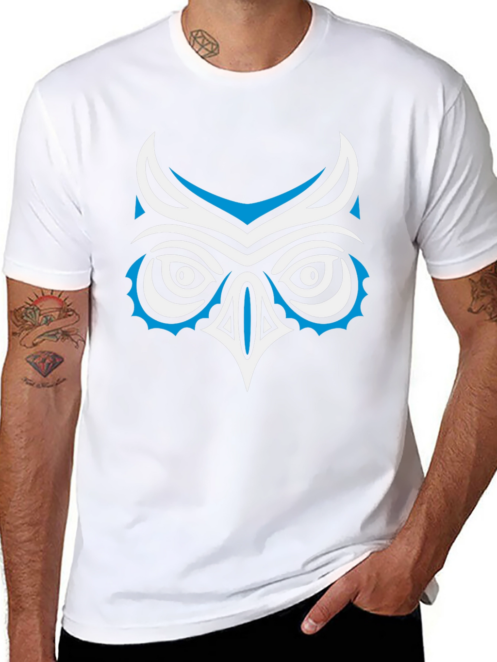 Stylized Owl Graphic Print Black T-Shirt