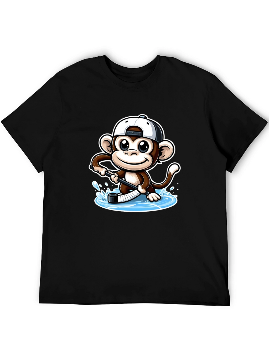 Monkey Hockey Player Black T-Shirt
