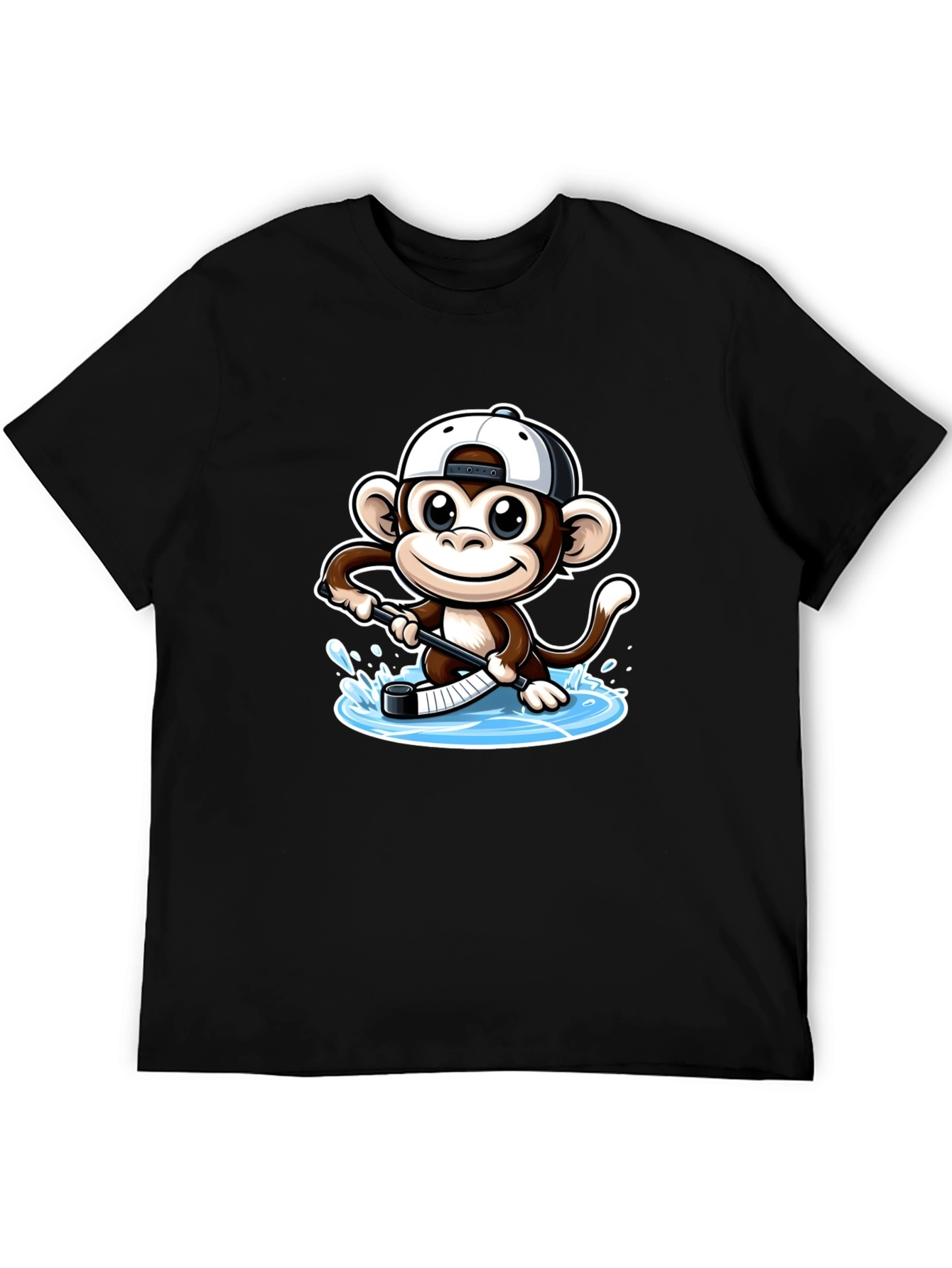Monkey Hockey Player Black T-Shirt