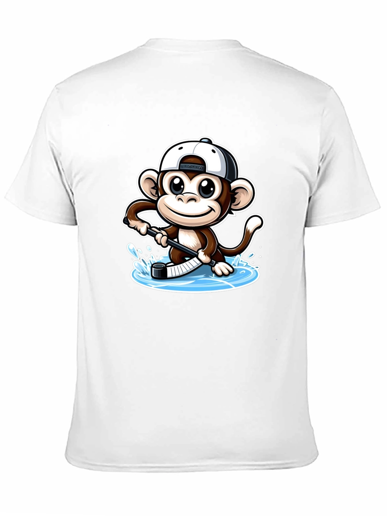 Monkey Hockey Player Black T-Shirt
