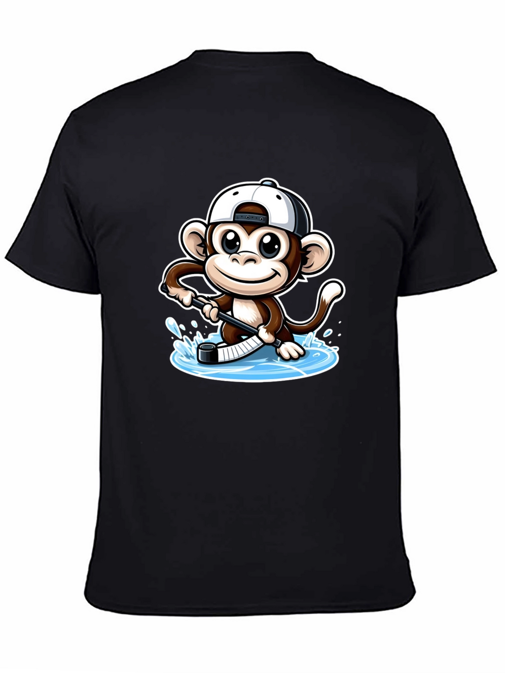 Monkey Hockey Player Black T-Shirt