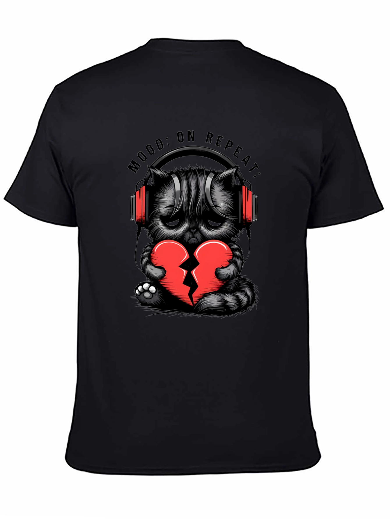Mood On Repeat Broken Heart Cat Graphic Tee